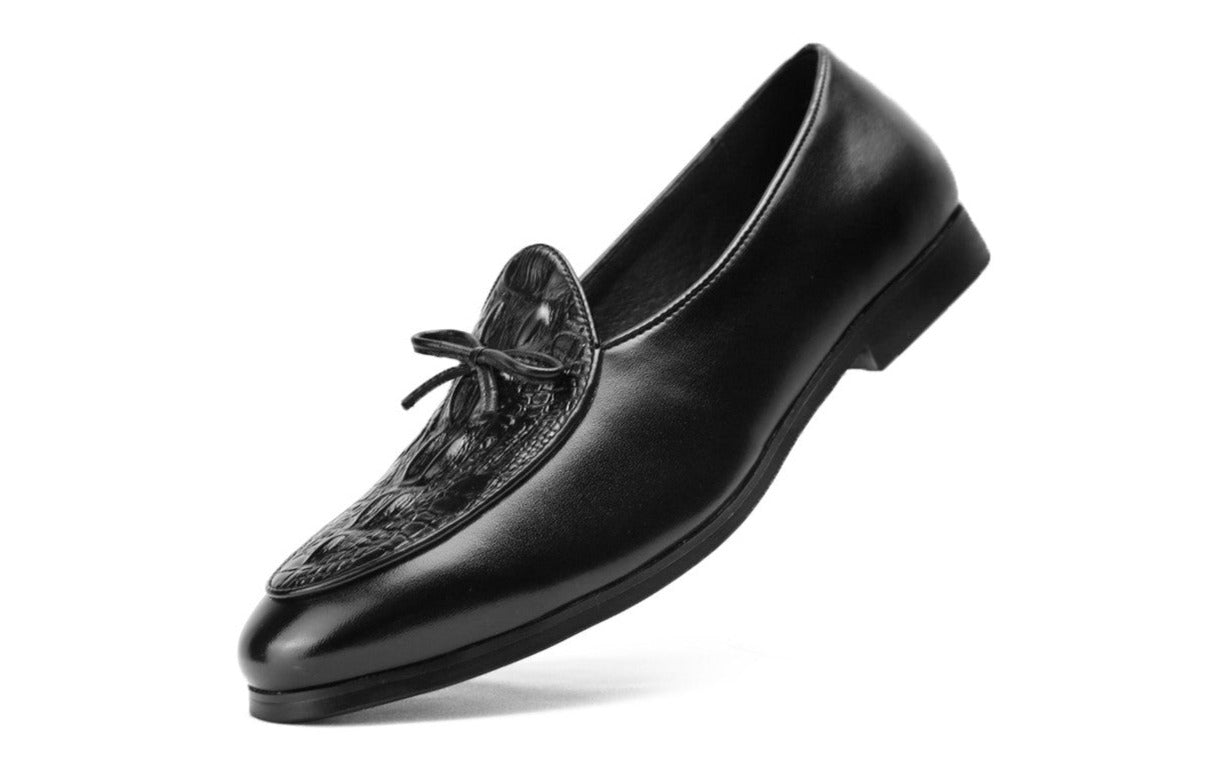 Mocasines con lazo de cocodrilo para hombre negro
