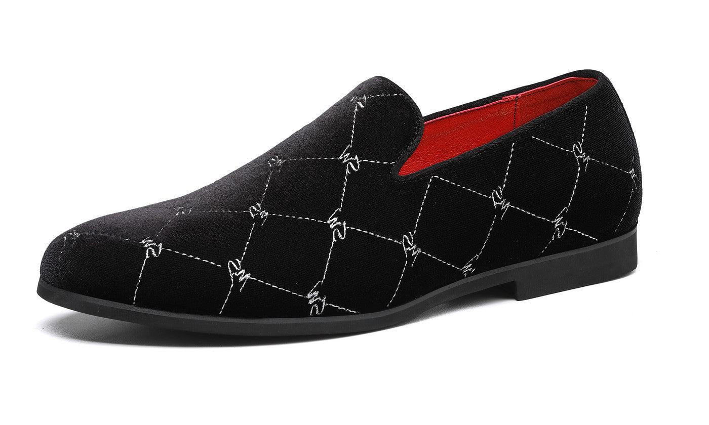 Mocasines de hombre de terciopelo con costuras plateadas