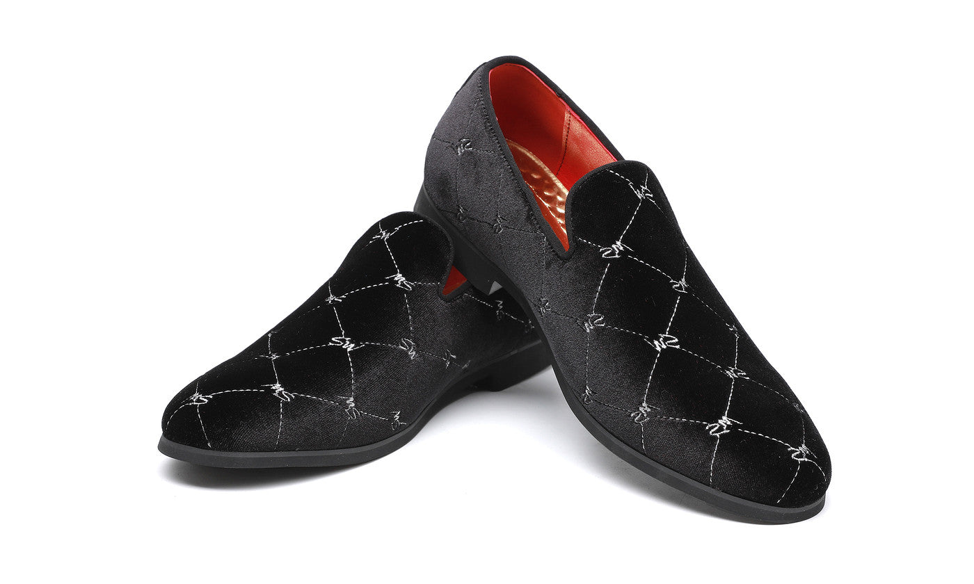 Mocasines de hombre de terciopelo con costuras plateadas