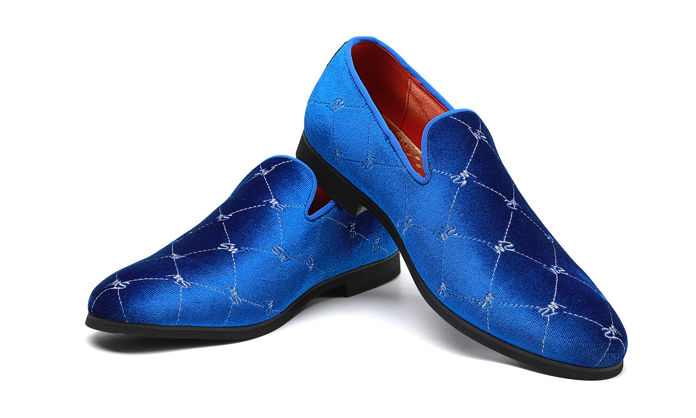 Mocasines de hombre de terciopelo con costuras plateadas