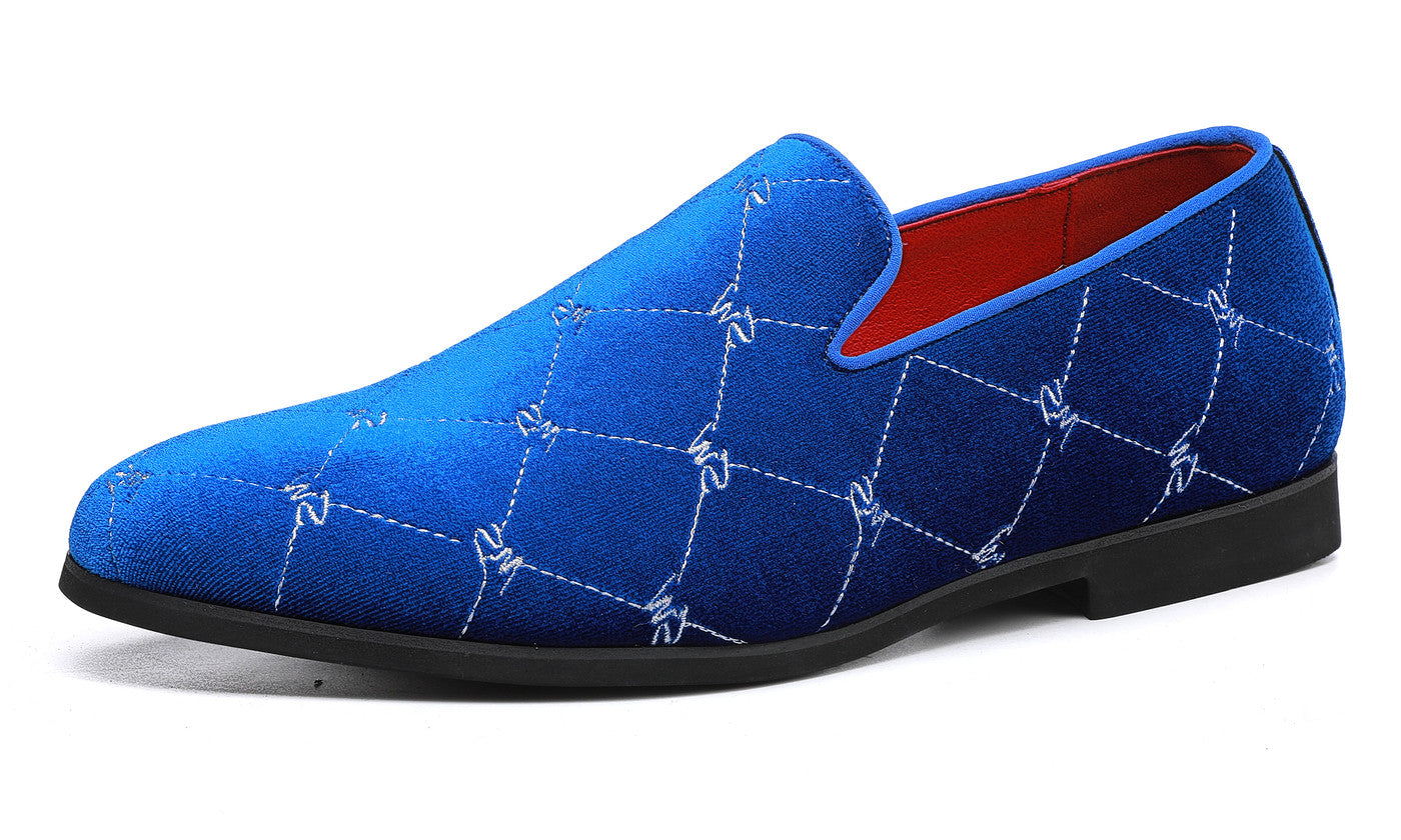 Mocasines de hombre de terciopelo con costuras plateadas