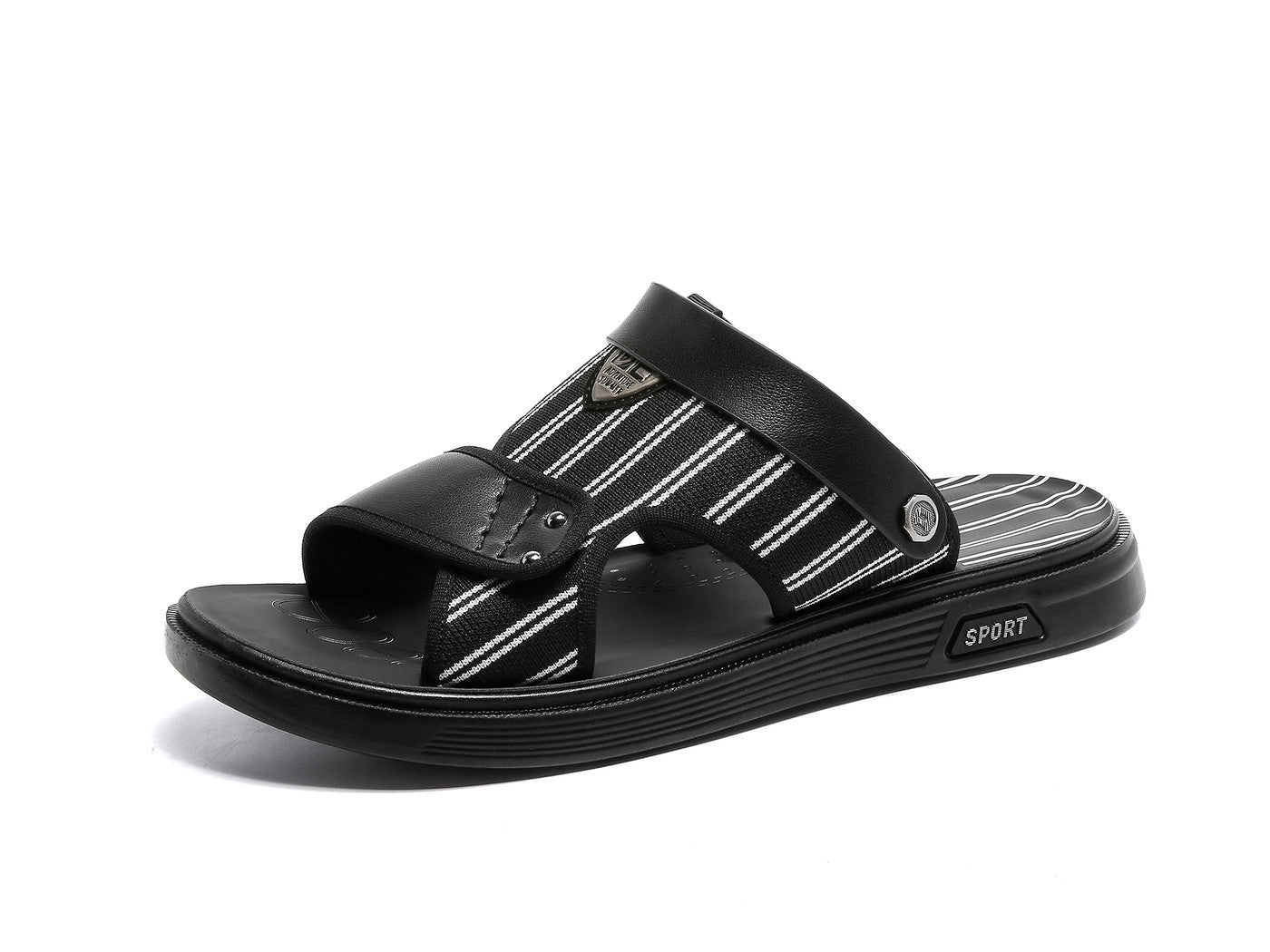 Correa trasera deslizante a rayas para hombre, color negro