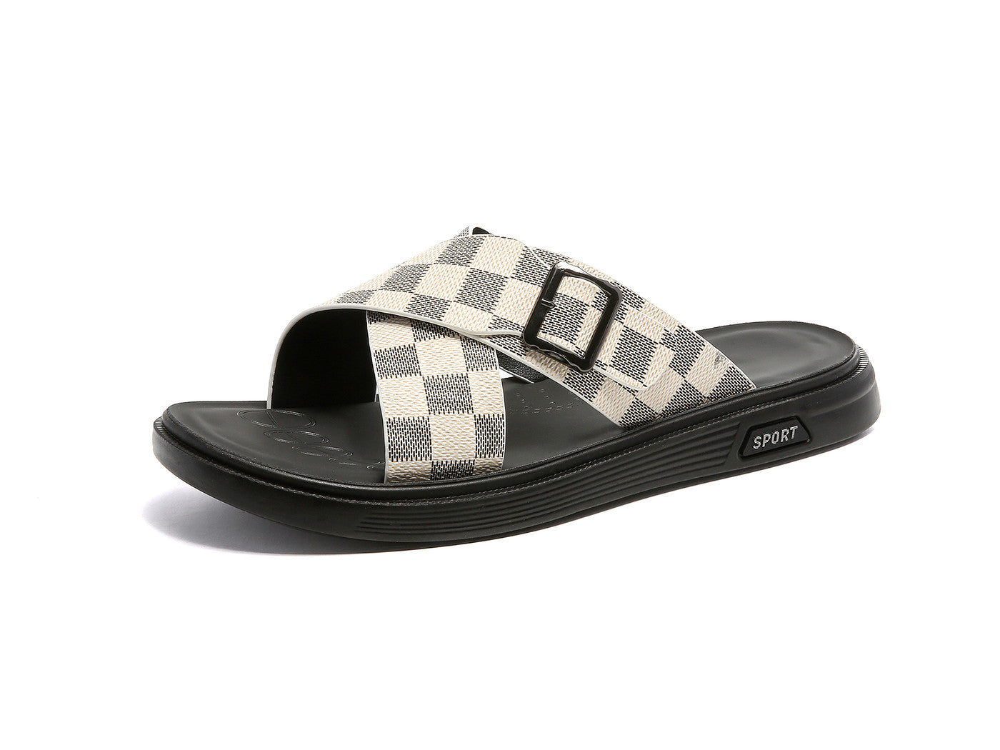 Chanclas cruzadas a cuadros para hombre Beige