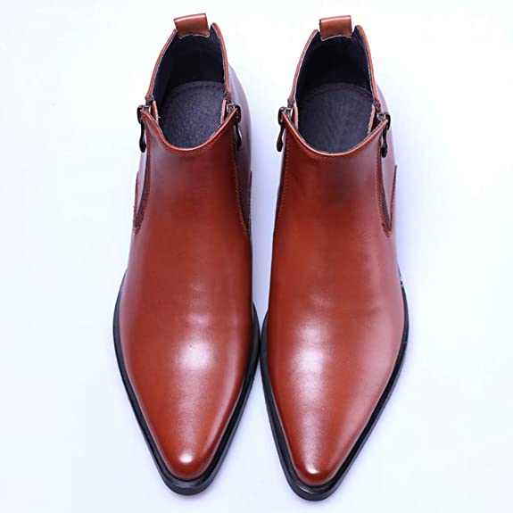Men's Ankle Genuine Leather Dress Zipper Pointed Toe Casual Boot – Santimon