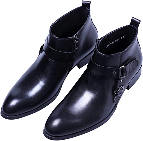 Men s Dress Ankle Boots Metal Buckle Zipper Santimon