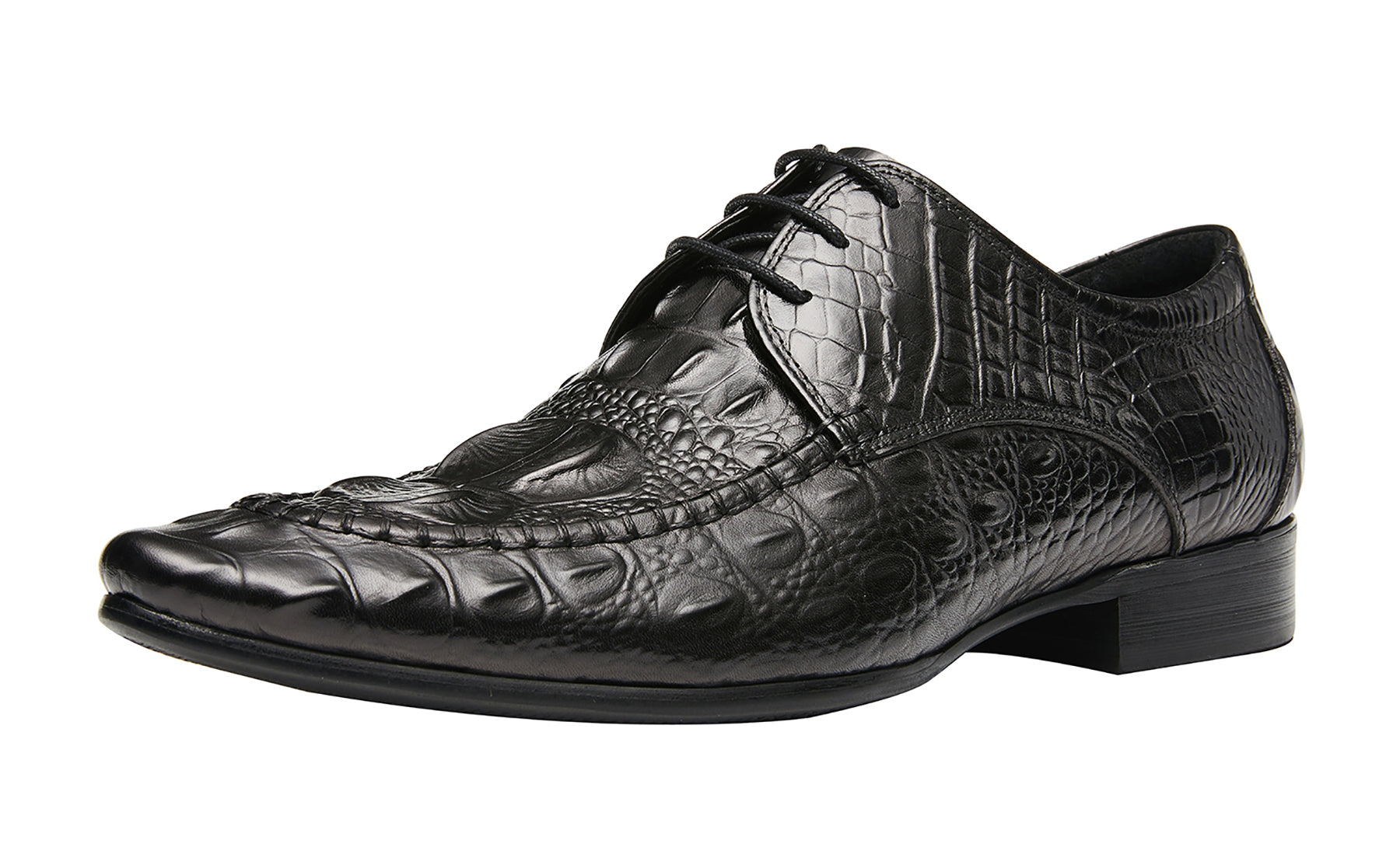 Derby de cuero con cordones y punta de ala para hombre 