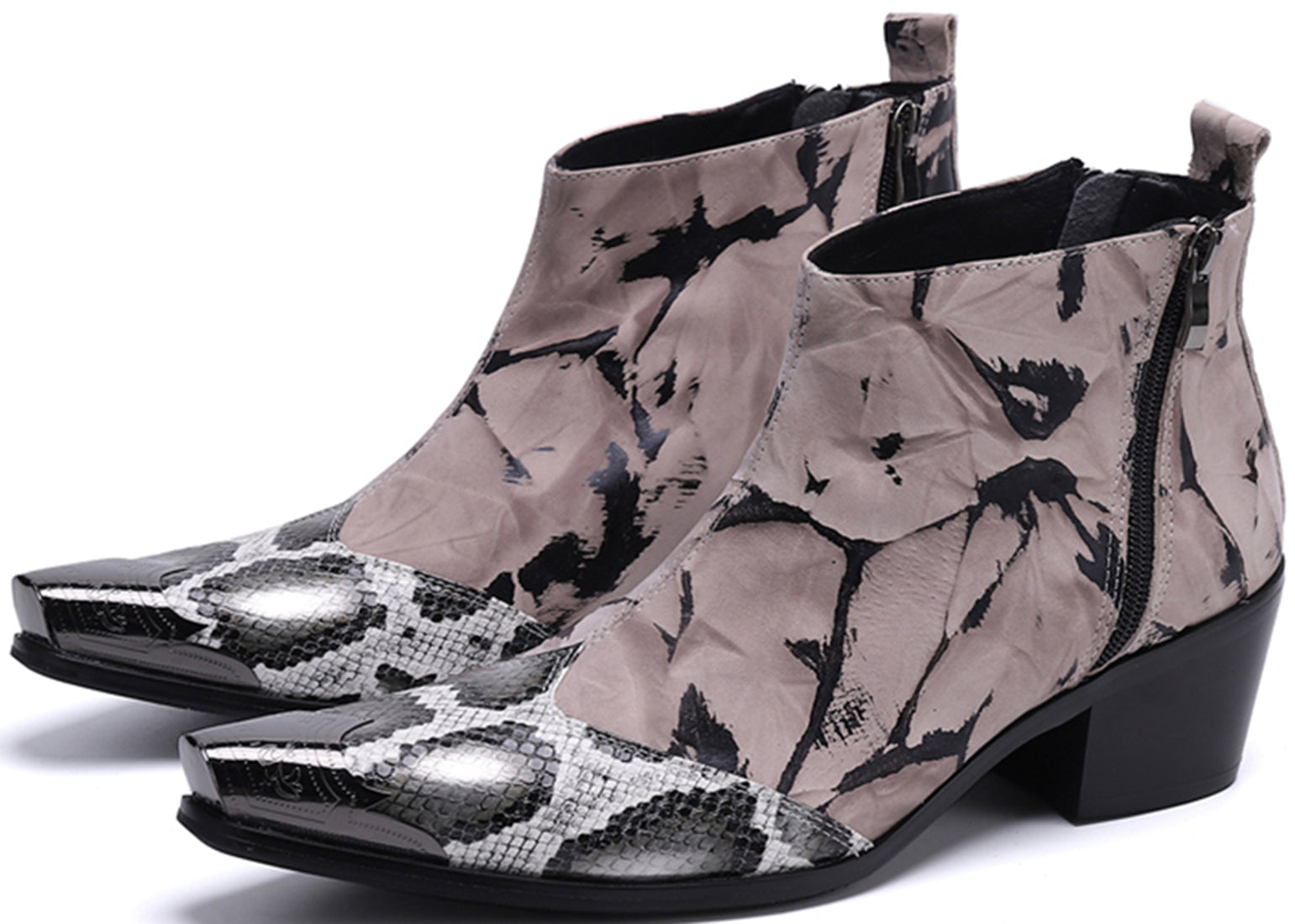 Botas vaqueras con punta de metal y piel de serpiente para hombre 