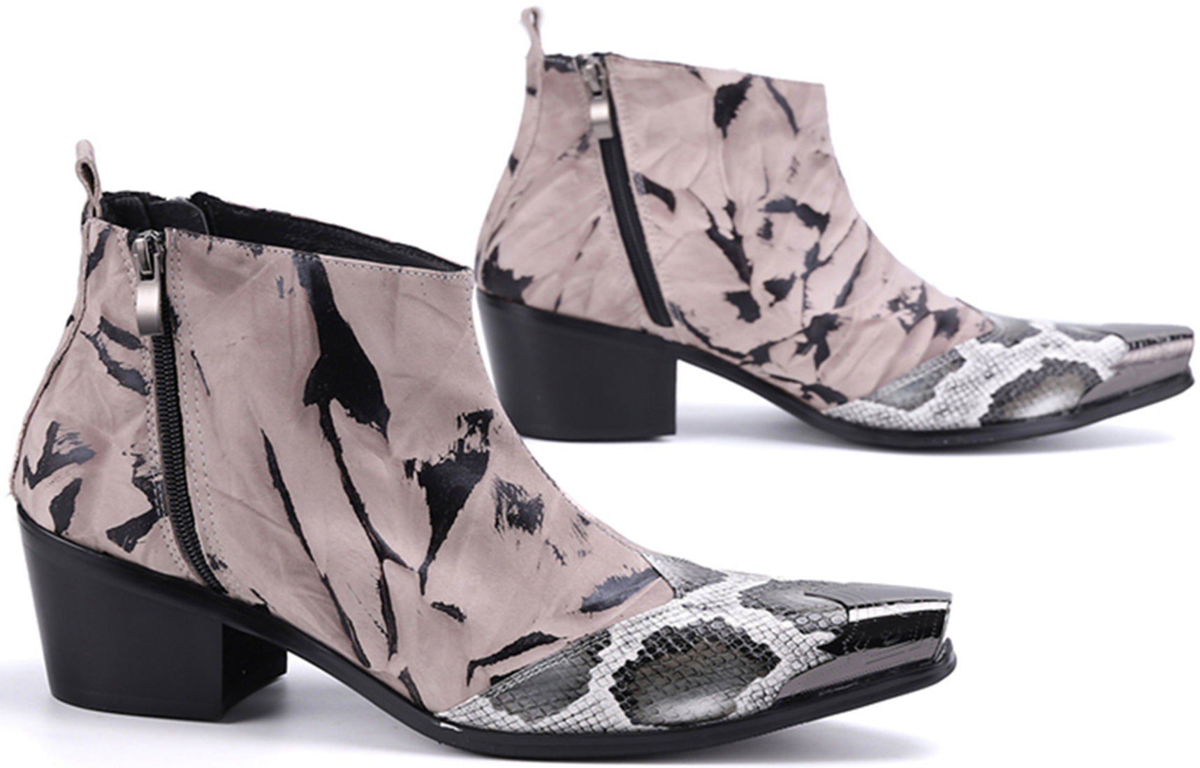 Botas vaqueras con punta de metal y piel de serpiente para hombre 