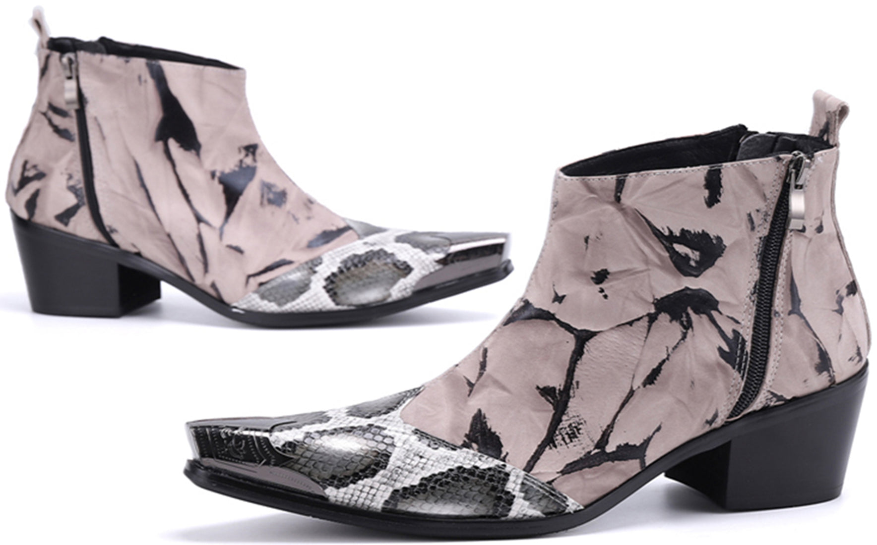 Botas vaqueras con punta de metal y piel de serpiente para hombre 