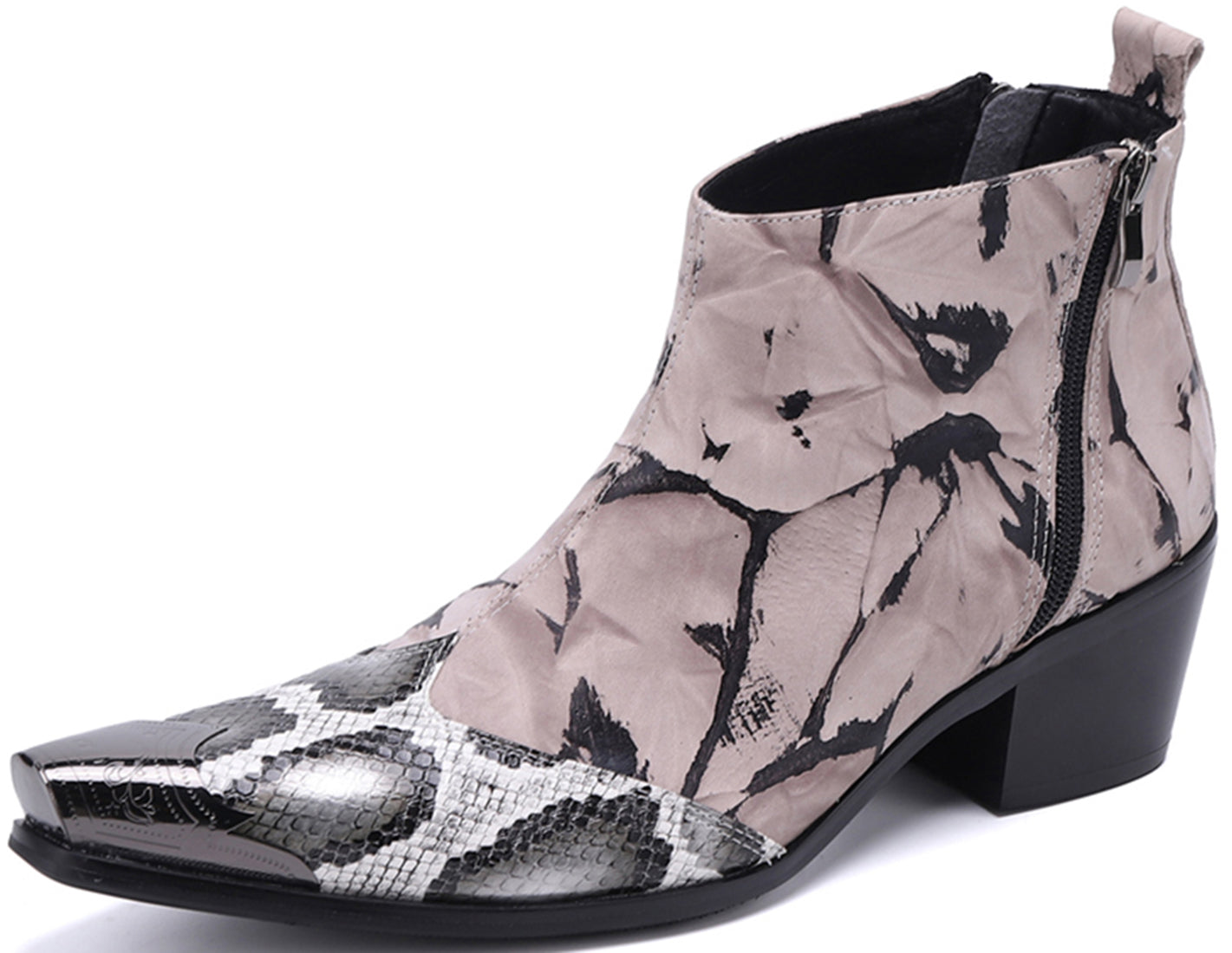 Botas vaqueras con punta de metal y piel de serpiente para hombre 