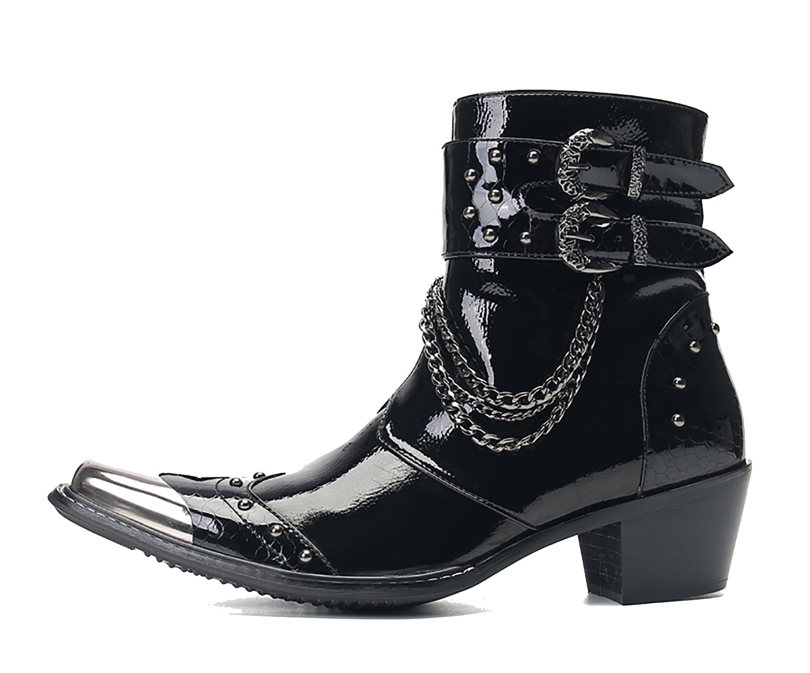 Botas vaqueras cuadradas con hebilla de punta metálica para hombre 