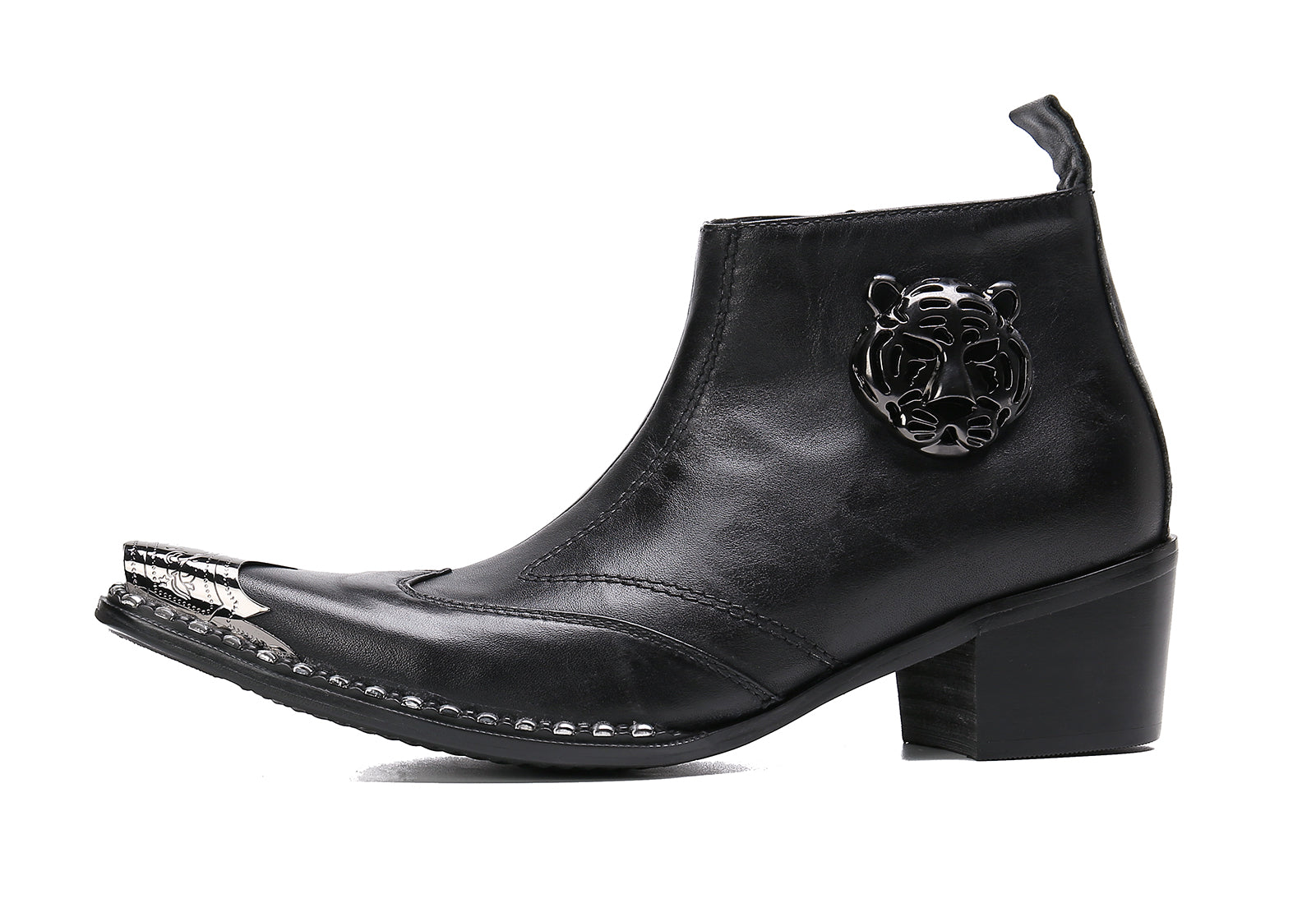 Men's Leather Squae Metal Tip Western Boots