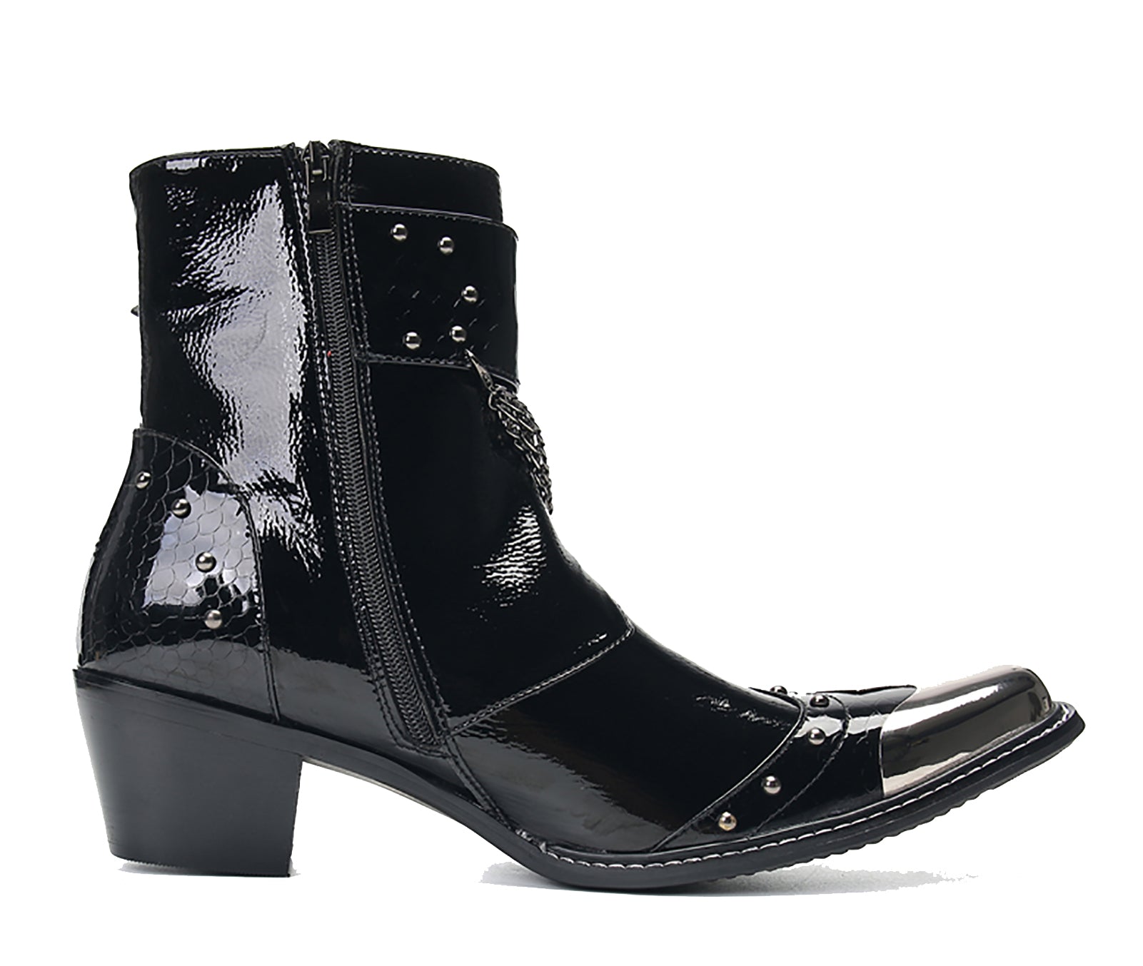 Botas vaqueras cuadradas con hebilla de punta metálica para hombre 