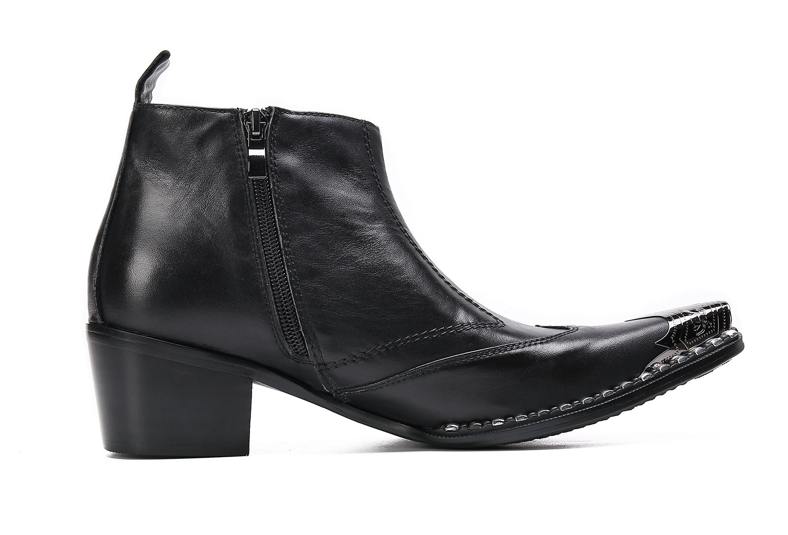Men's Leather Squae Metal Tip Western Boots