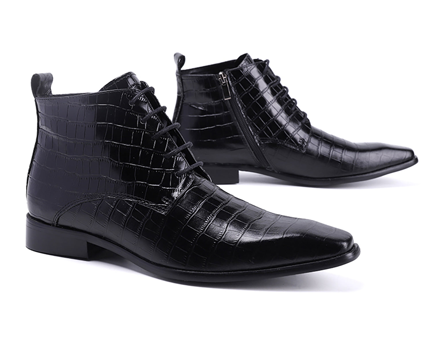 Men's Zipper Leather Plain Toe  Dress Boots