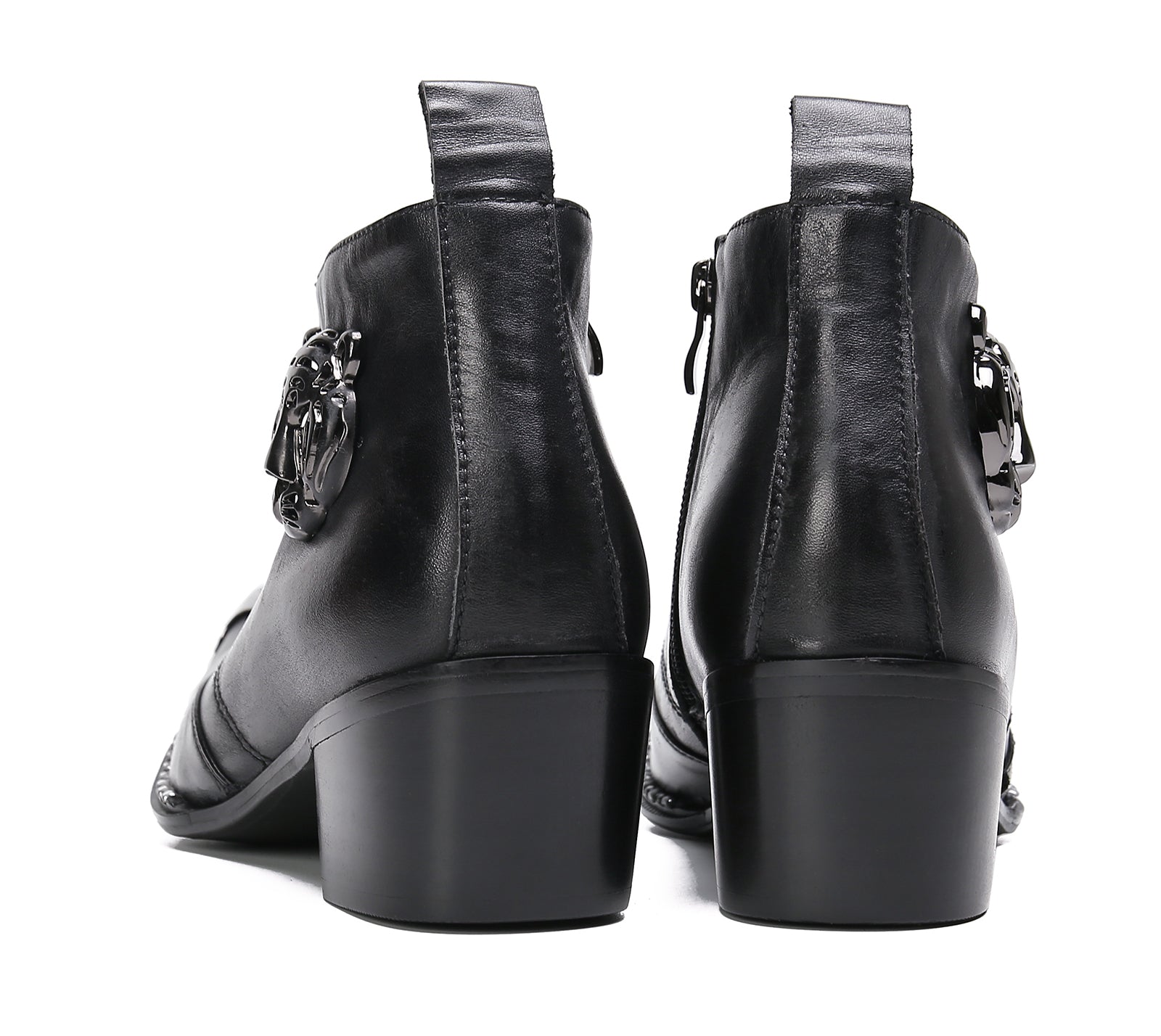 Men's Leather Squae Metal Tip Western Boots