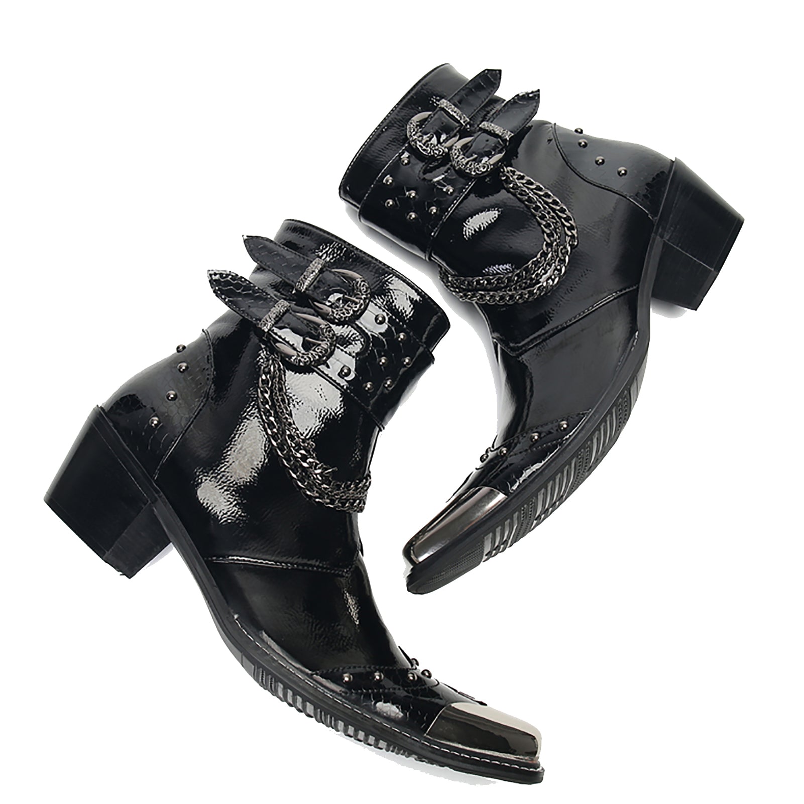 Botas vaqueras cuadradas con hebilla de punta metálica para hombre 