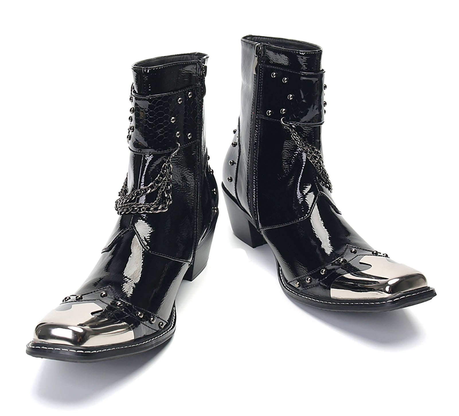 Botas vaqueras cuadradas con hebilla de punta metálica para hombre 