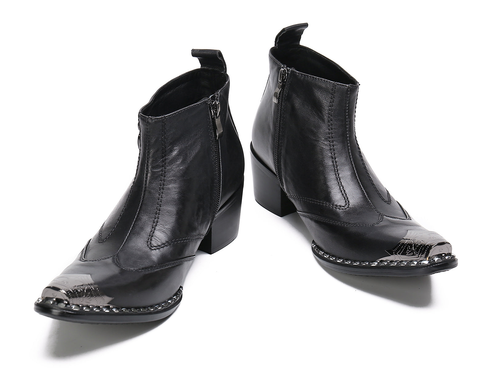 Men's Leather Squae Metal Tip Western Boots