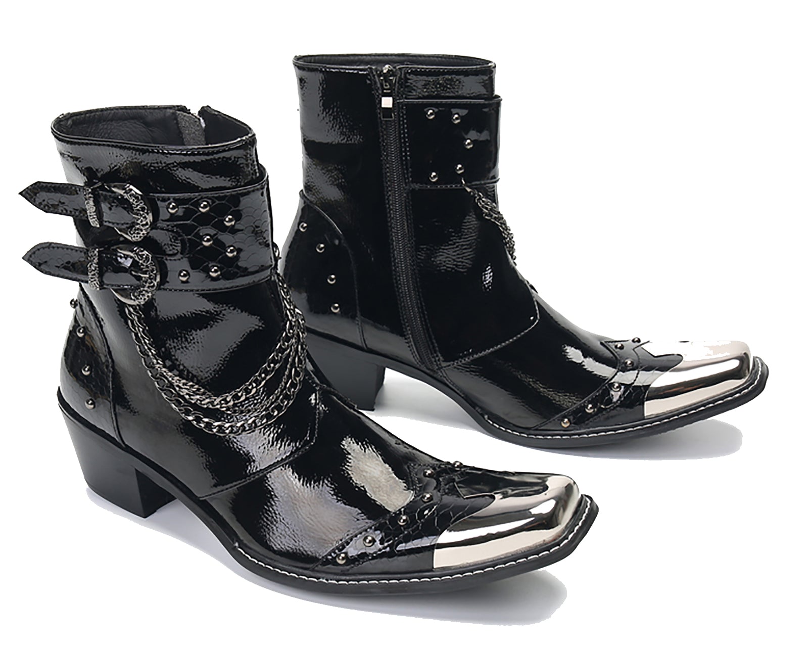 Botas vaqueras cuadradas con hebilla de punta metálica para hombre 