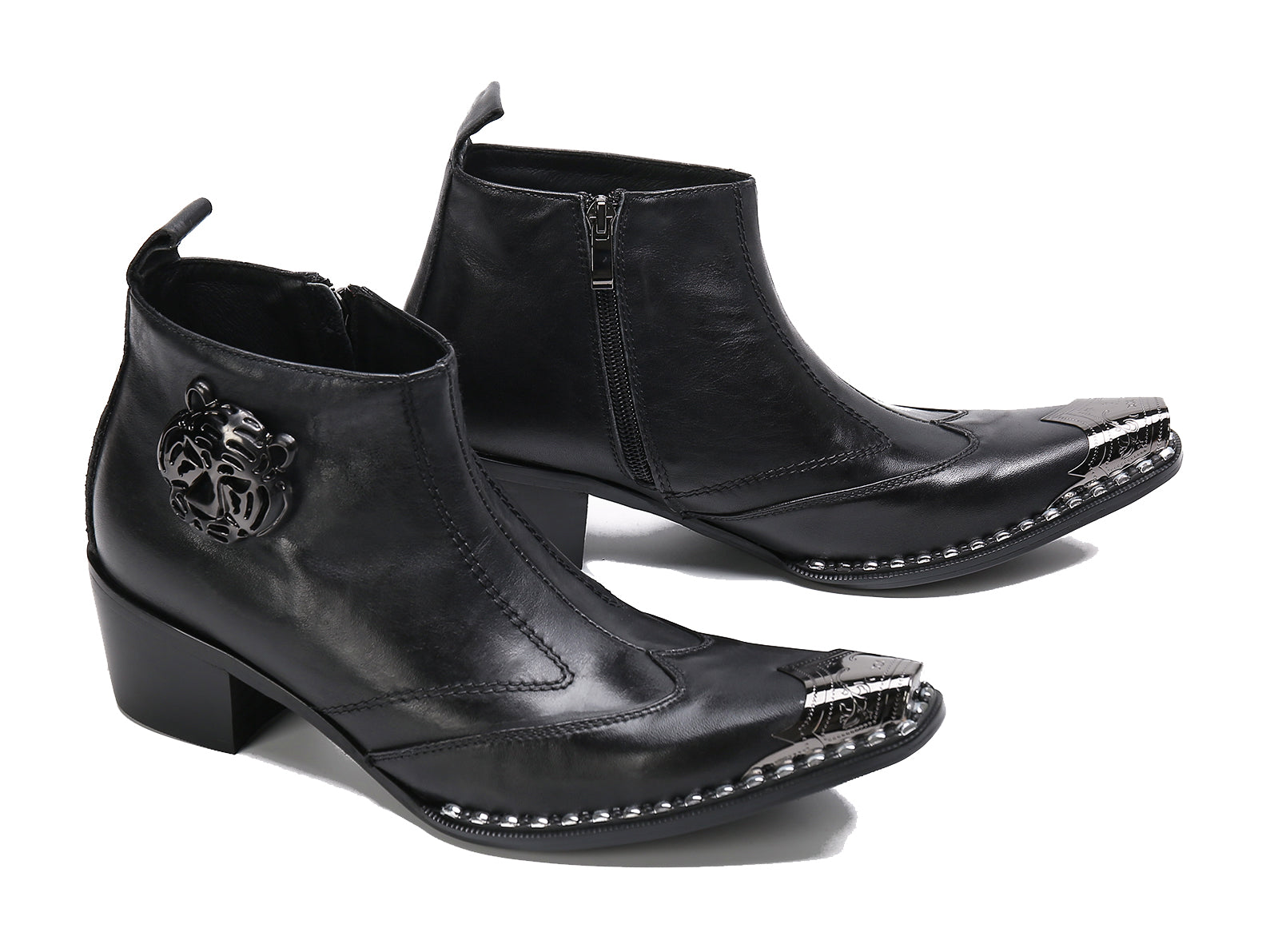 Men's Leather Squae Metal Tip Western Boots