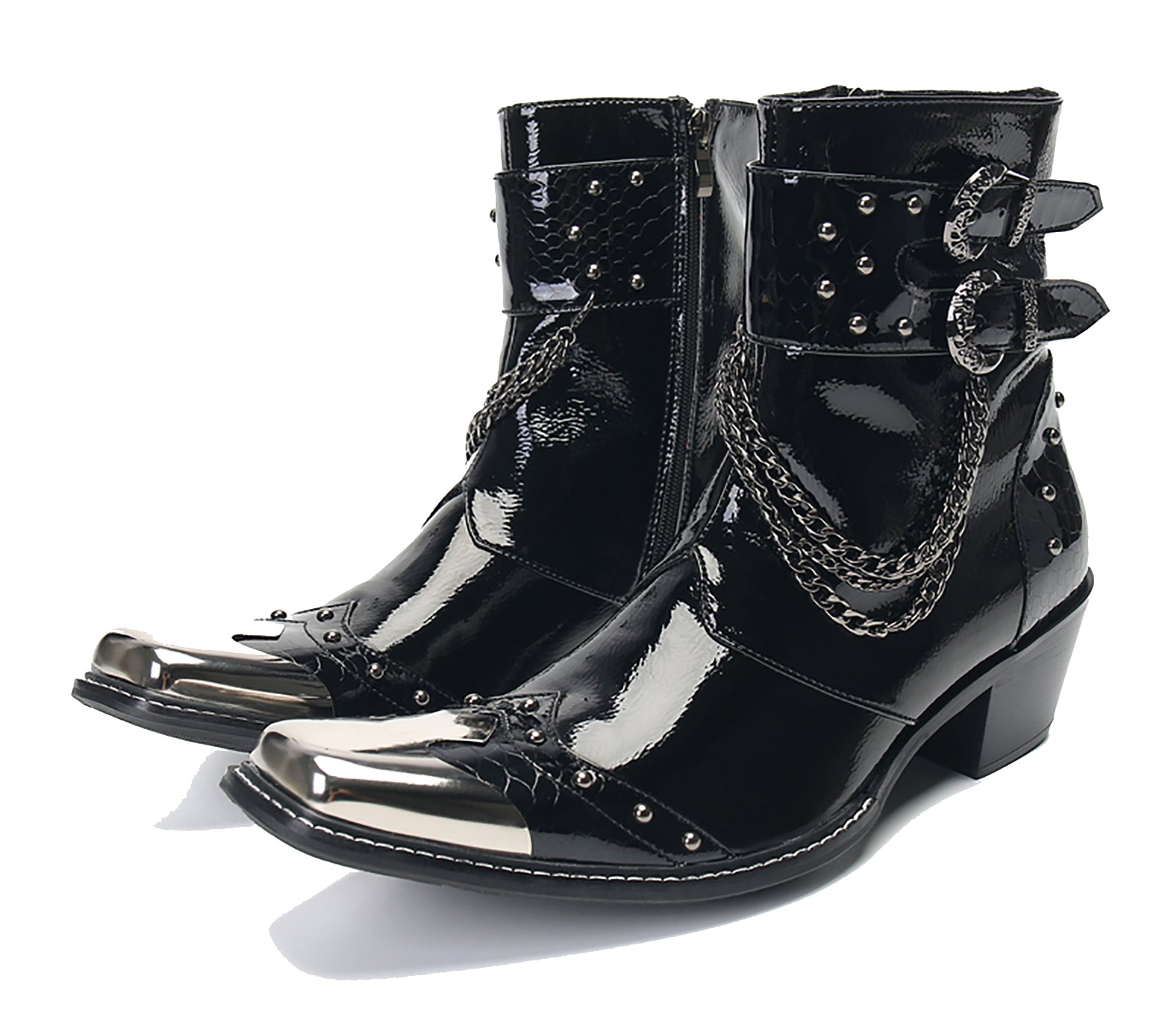 Botas vaqueras cuadradas con hebilla de punta metálica para hombre 
