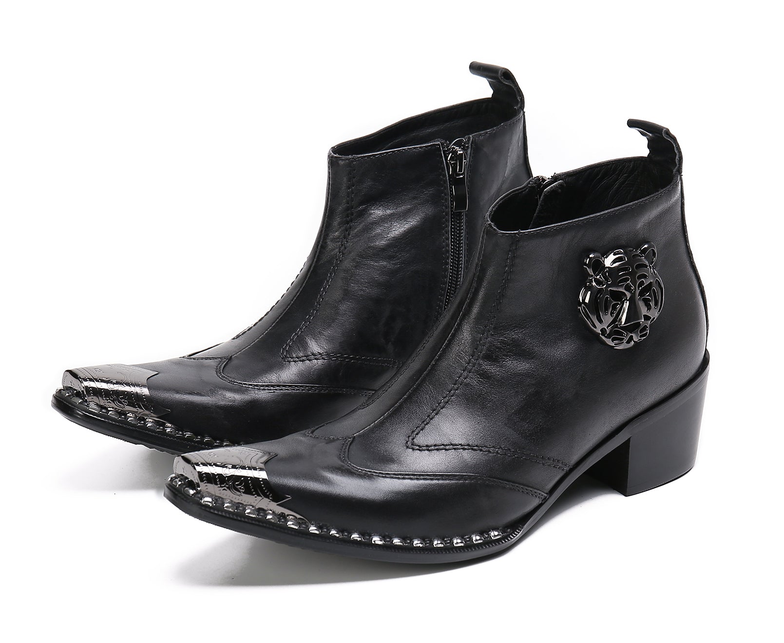 Men's Leather Squae Metal Tip Western Boots
