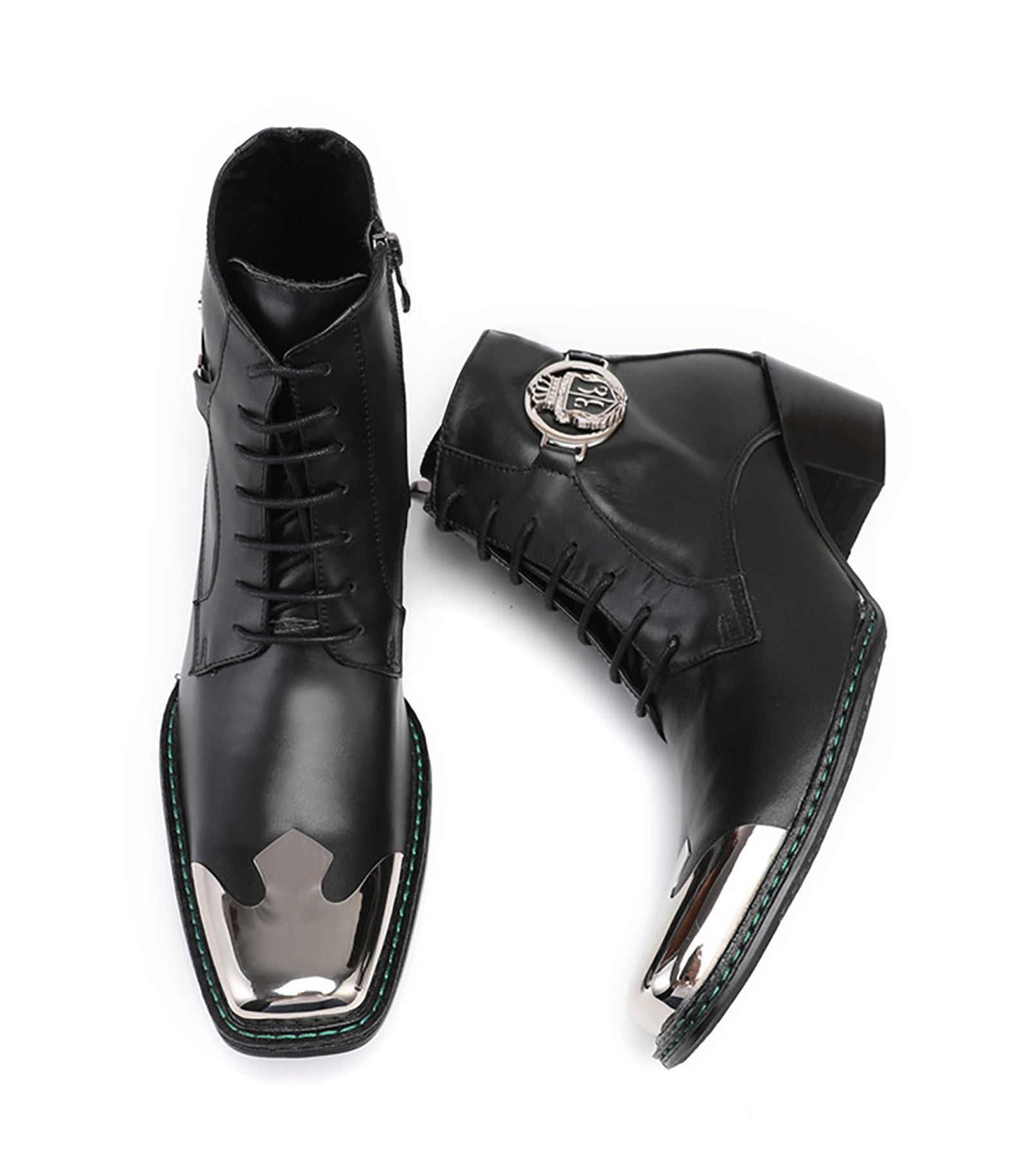 Botas vaqueras con corona y punta de metal cuadrada para hombre