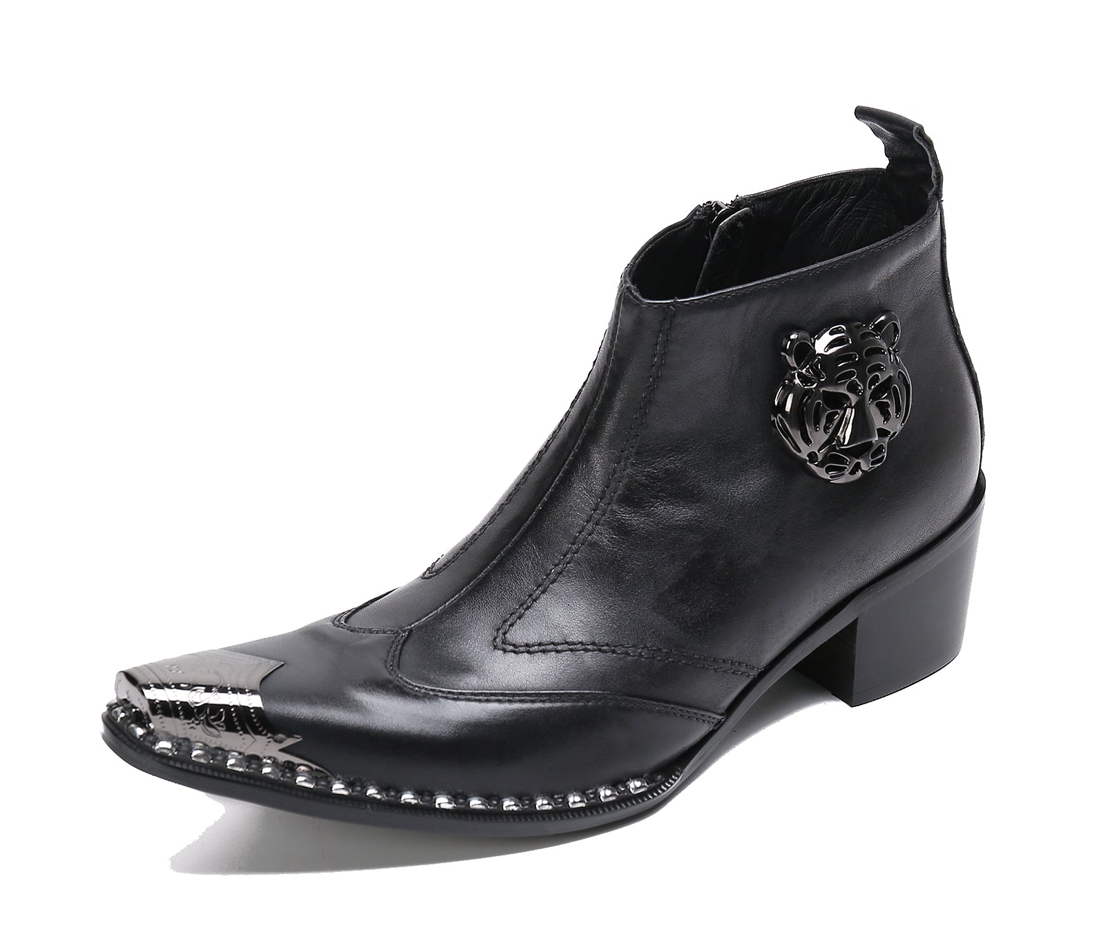 Men's Leather Squae Metal Tip Western Boots