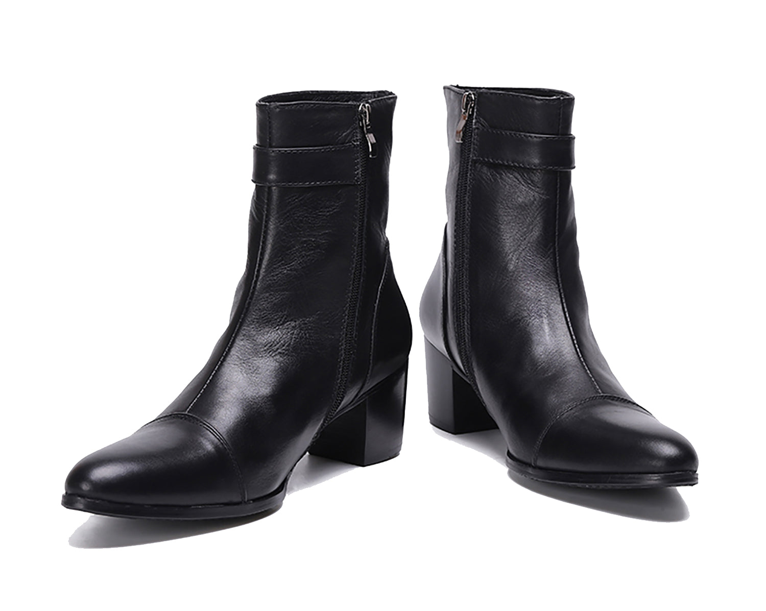 Botas occidentales de cuero con cremallera y punta puntiaguda para hombre