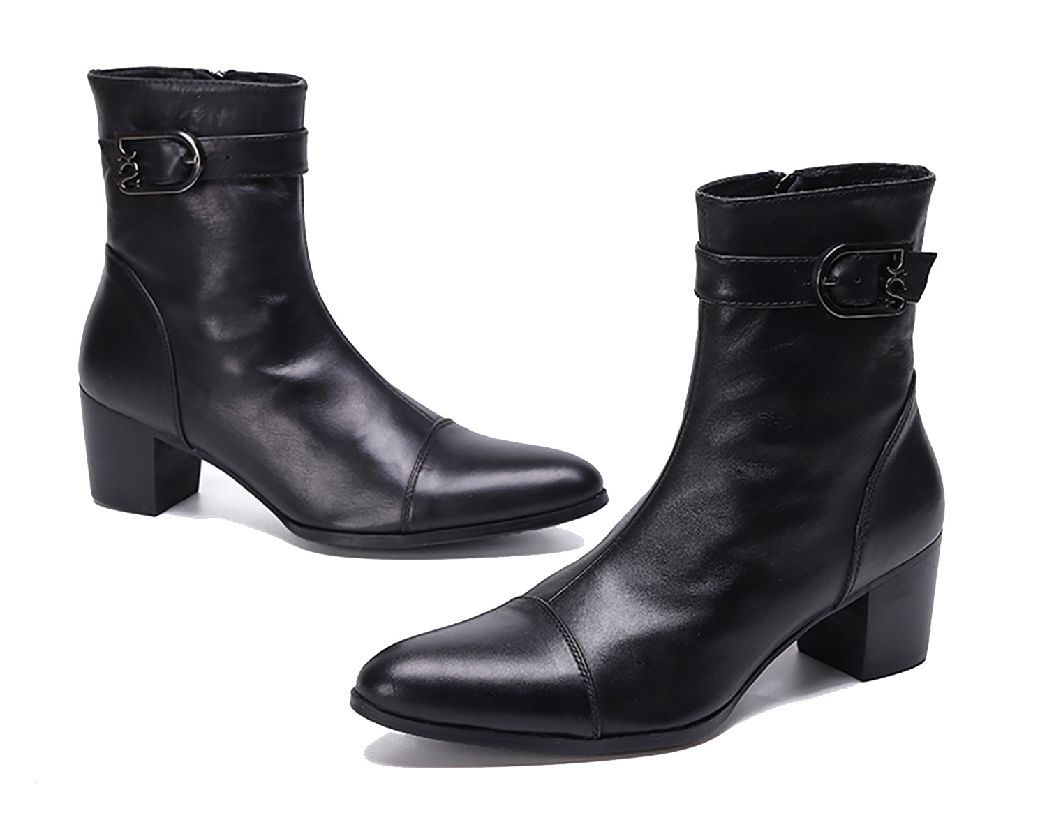 Botas occidentales de cuero con cremallera y punta puntiaguda para hombre