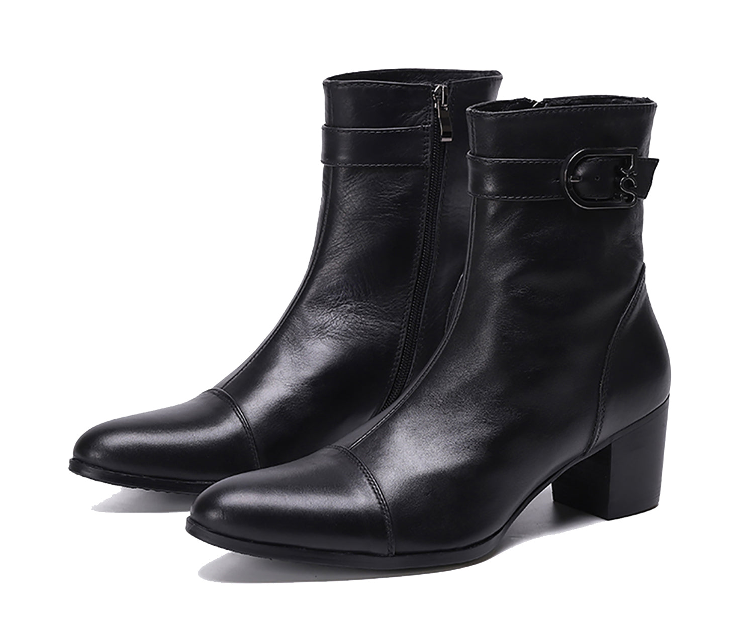 Botas occidentales de cuero con cremallera y punta puntiaguda para hombre