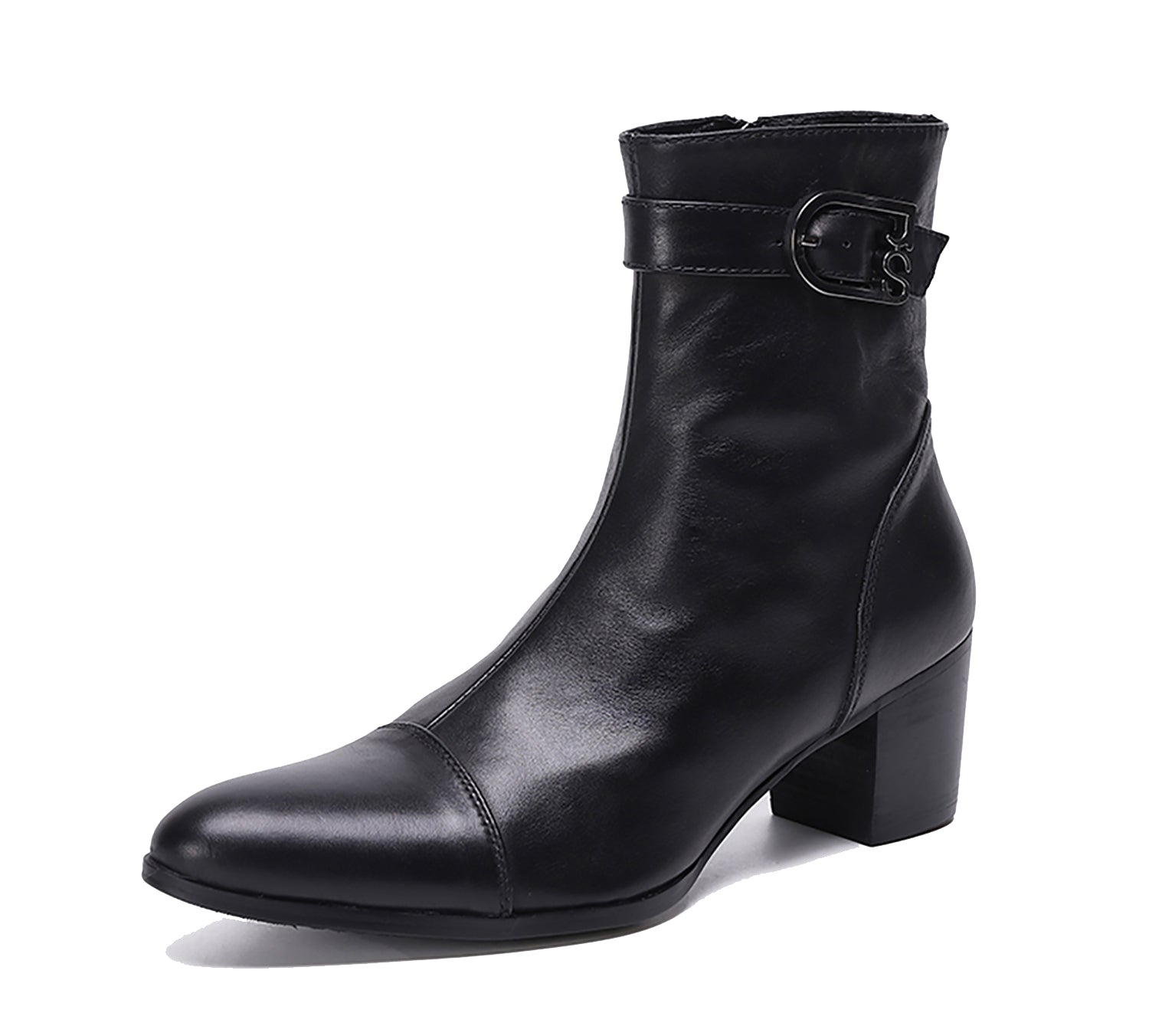 Botas occidentales de cuero con cremallera y punta puntiaguda para hombre