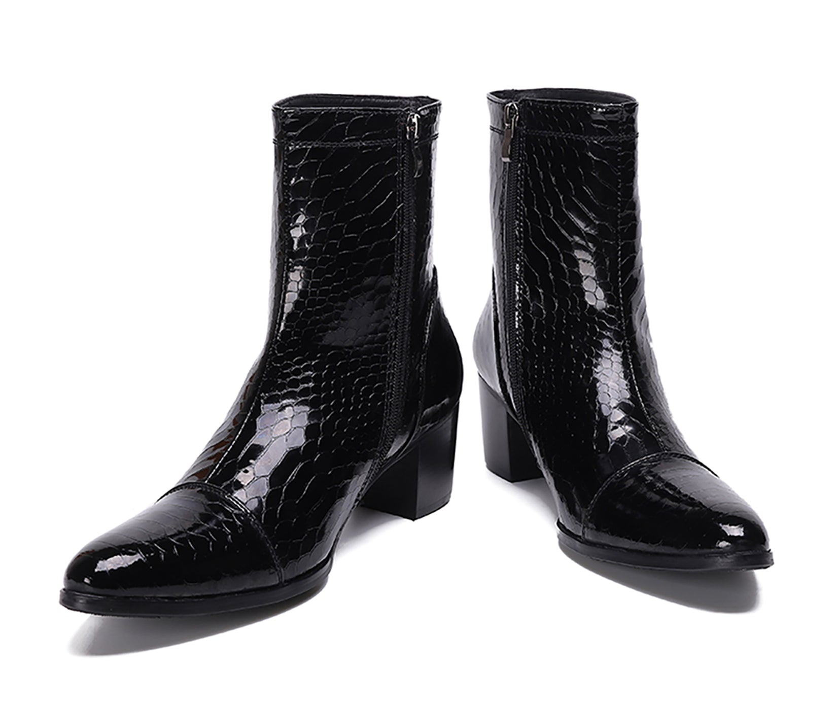 Botas occidentales de cuero con cremallera y punta puntiaguda para hombre