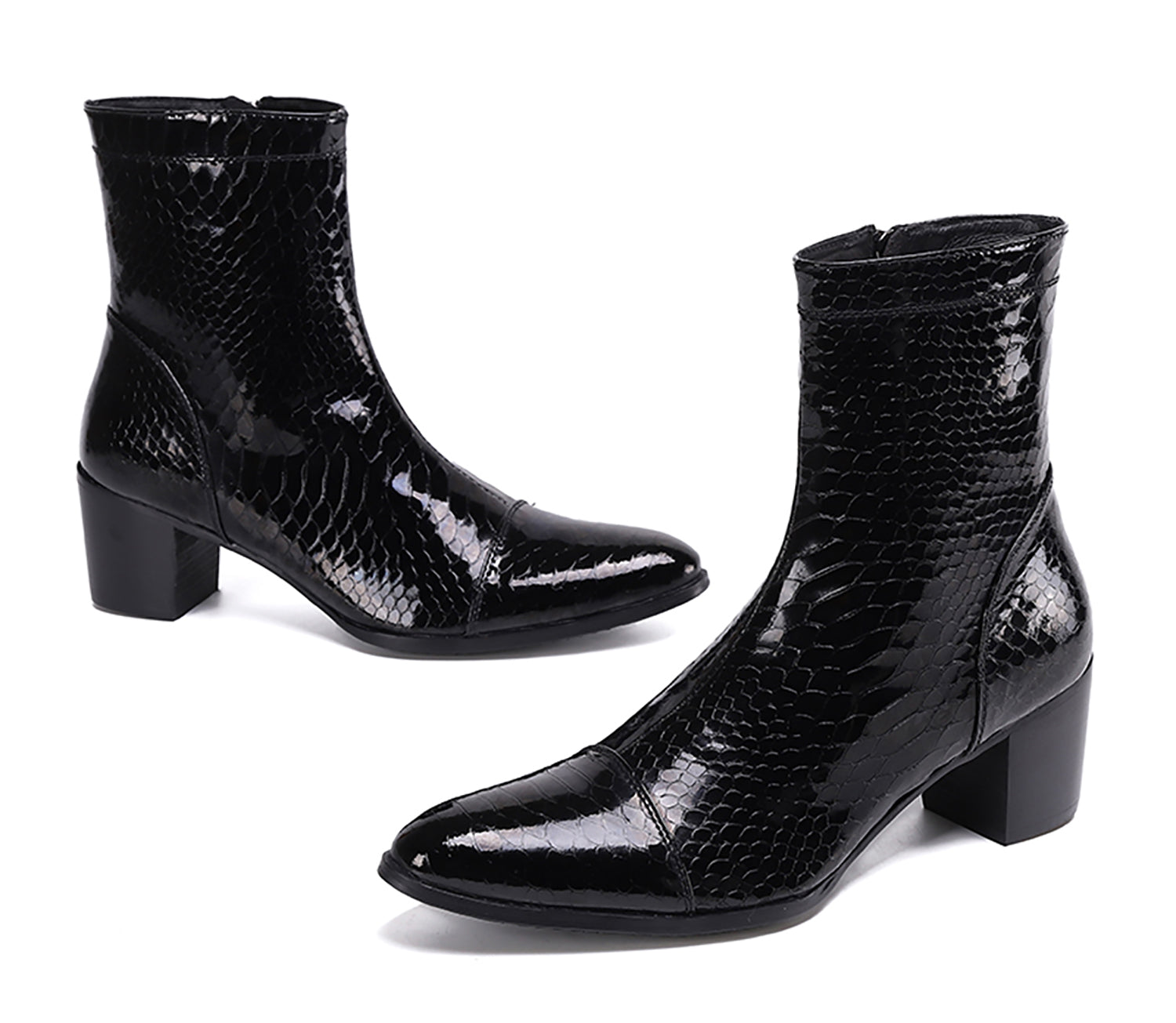 Botas occidentales de cuero con cremallera y punta puntiaguda para hombre