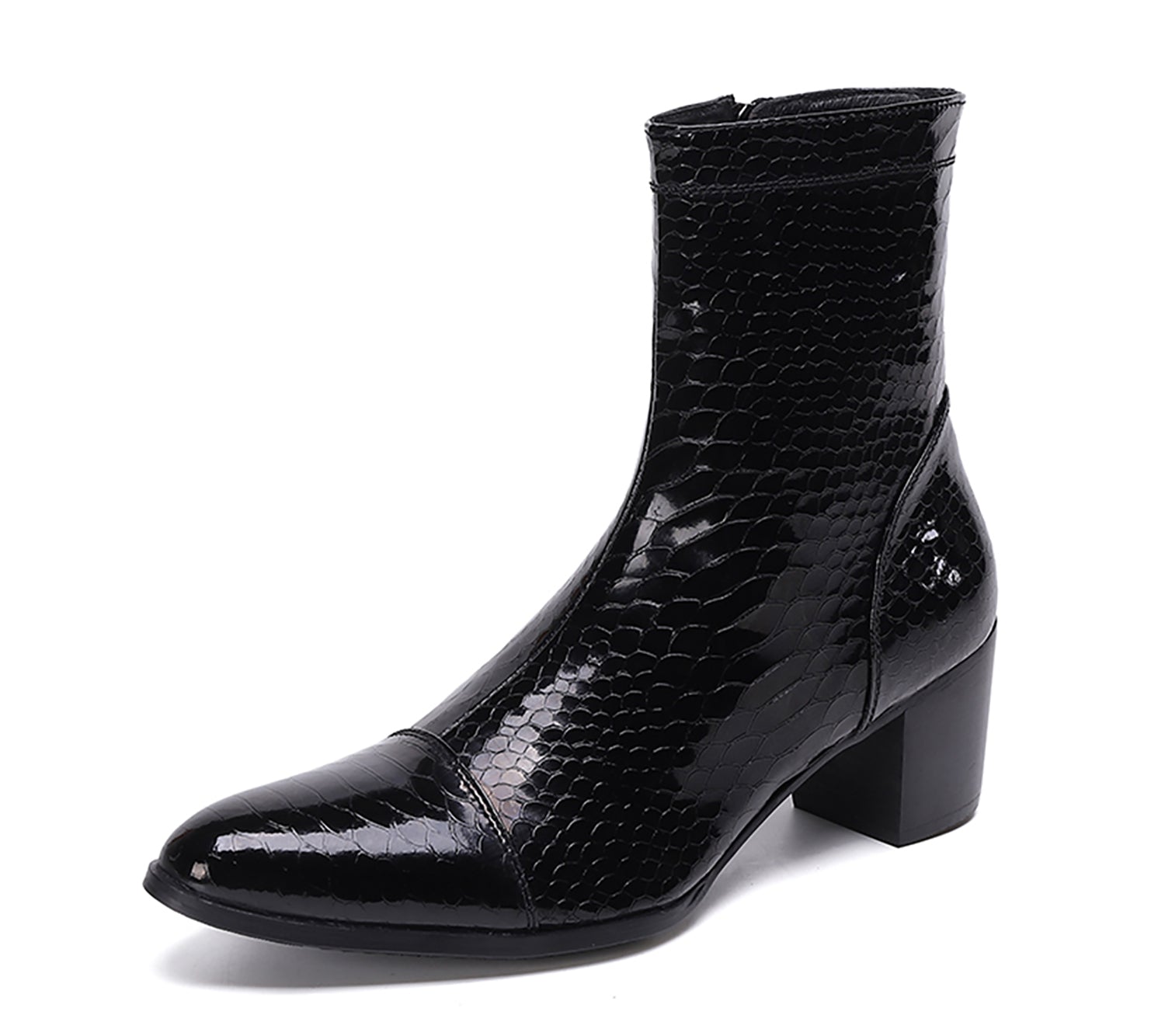 Botas occidentales de cuero con cremallera y punta puntiaguda para hombre