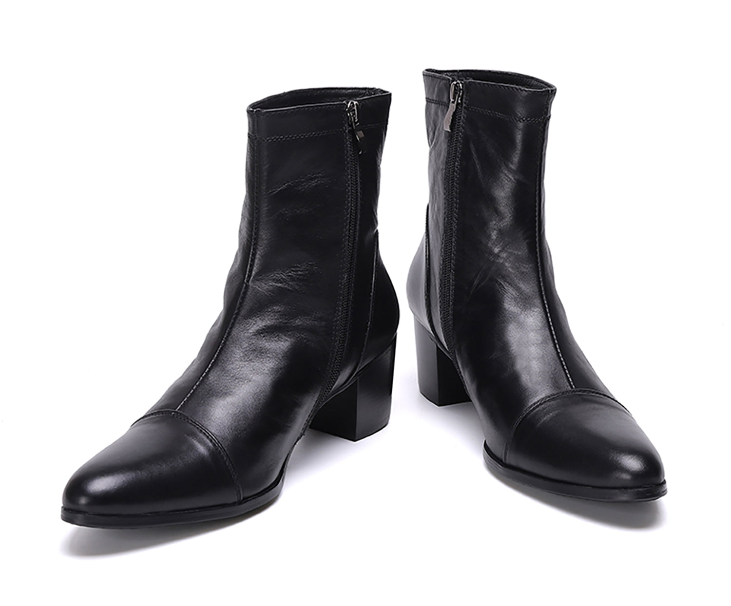 Botas occidentales de cuero con cremallera y punta puntiaguda para hombre
