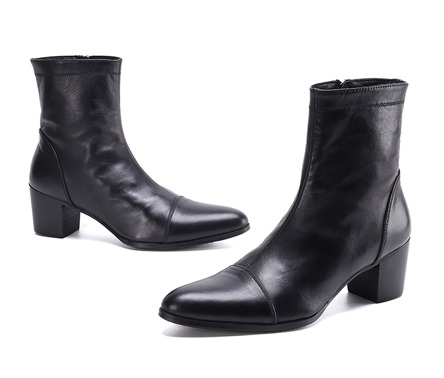 Botas occidentales de cuero con cremallera y punta puntiaguda para hombre
