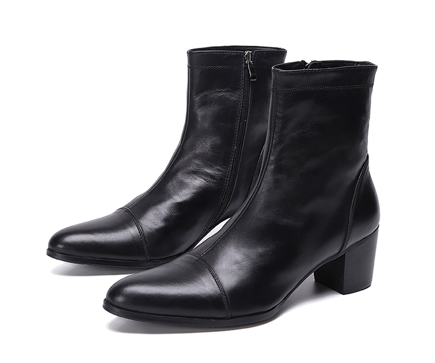 Botas occidentales de cuero con cremallera y punta puntiaguda para hombre