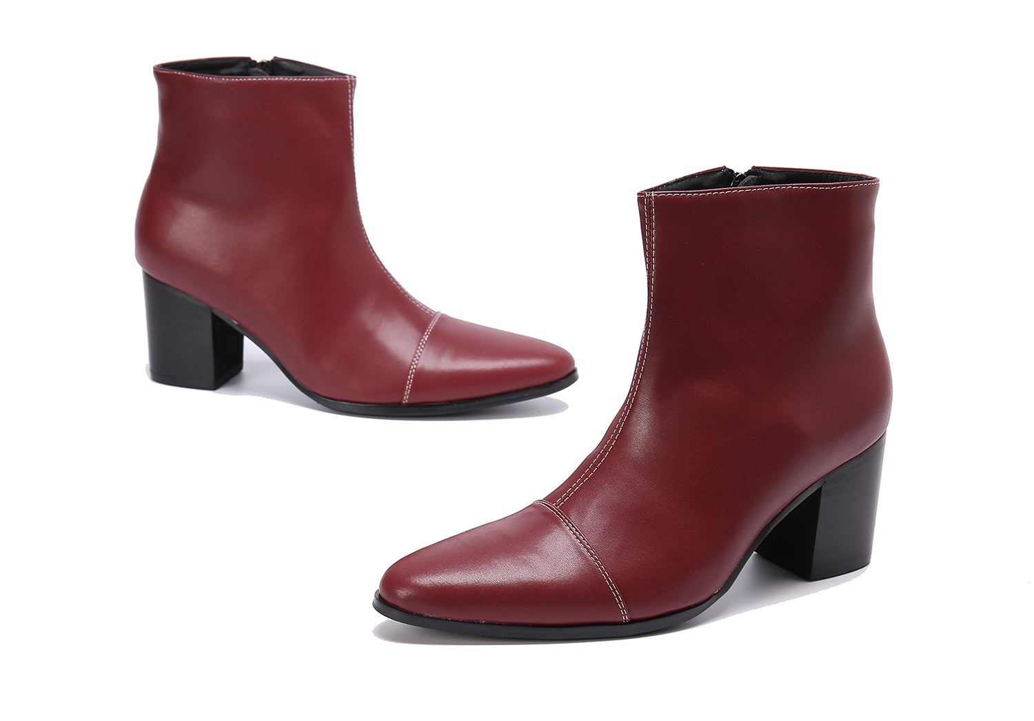 Botas occidentales de cuero con punta en punta y cremallera para hombre
