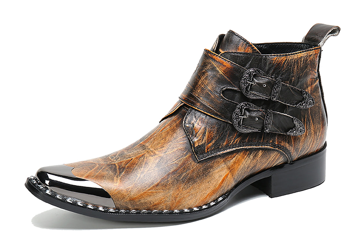 Santimon Mens US 8 Brown Western Derby Metal Tip Pointed Toe Leather Dress Shoes Amazon.com | Santimon Chelsea Pointed Toe Western Embroidery  main image 4