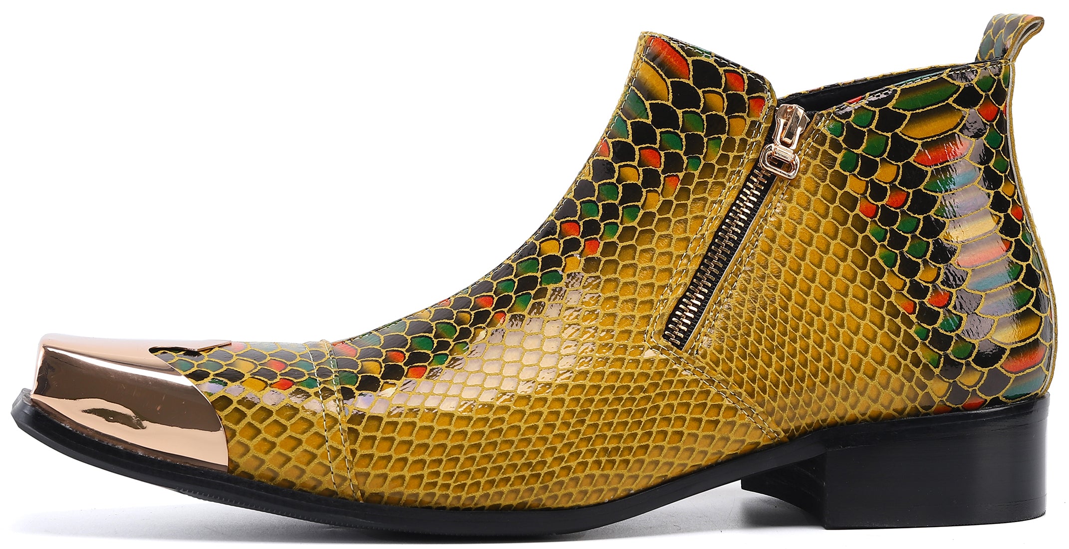 Men s Metal Square Toe Zipper Western Boots Santimon