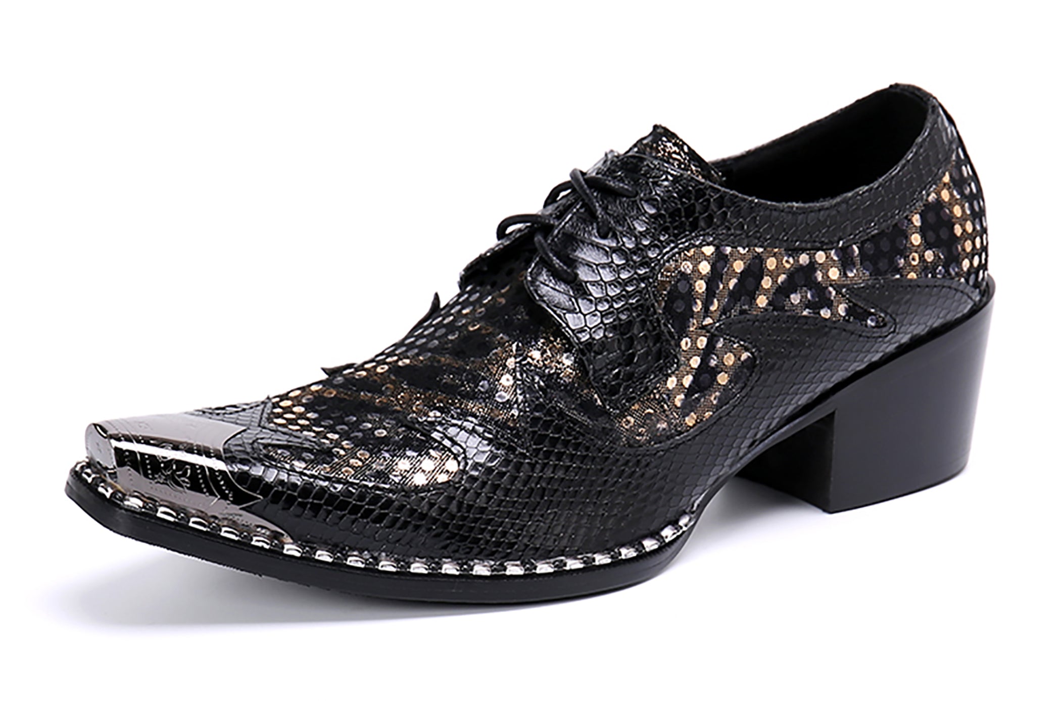 Men's Leather Metal Tip Glitter Opera Pumps