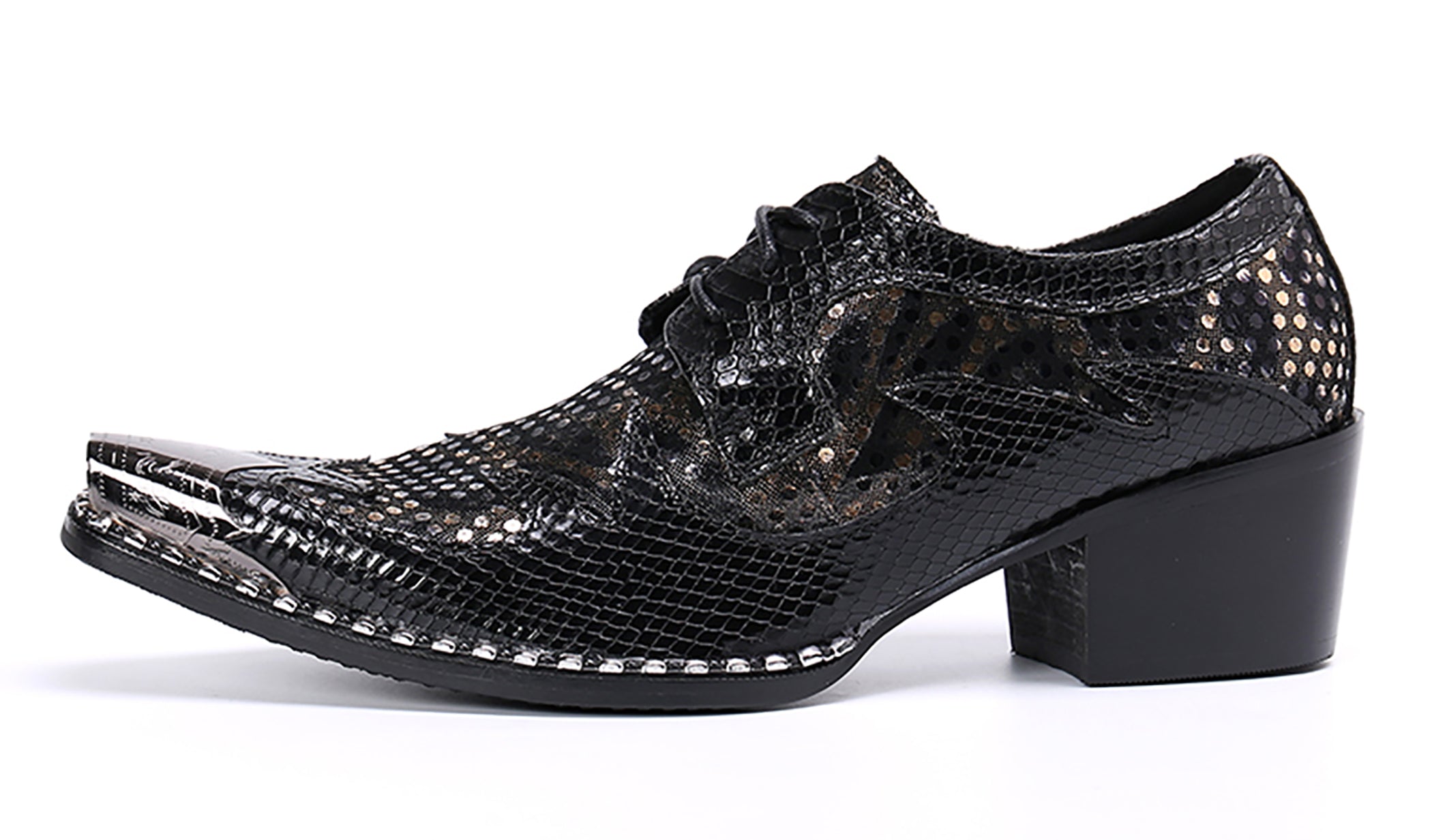 Men's Leather Metal Tip Glitter Opera Pumps