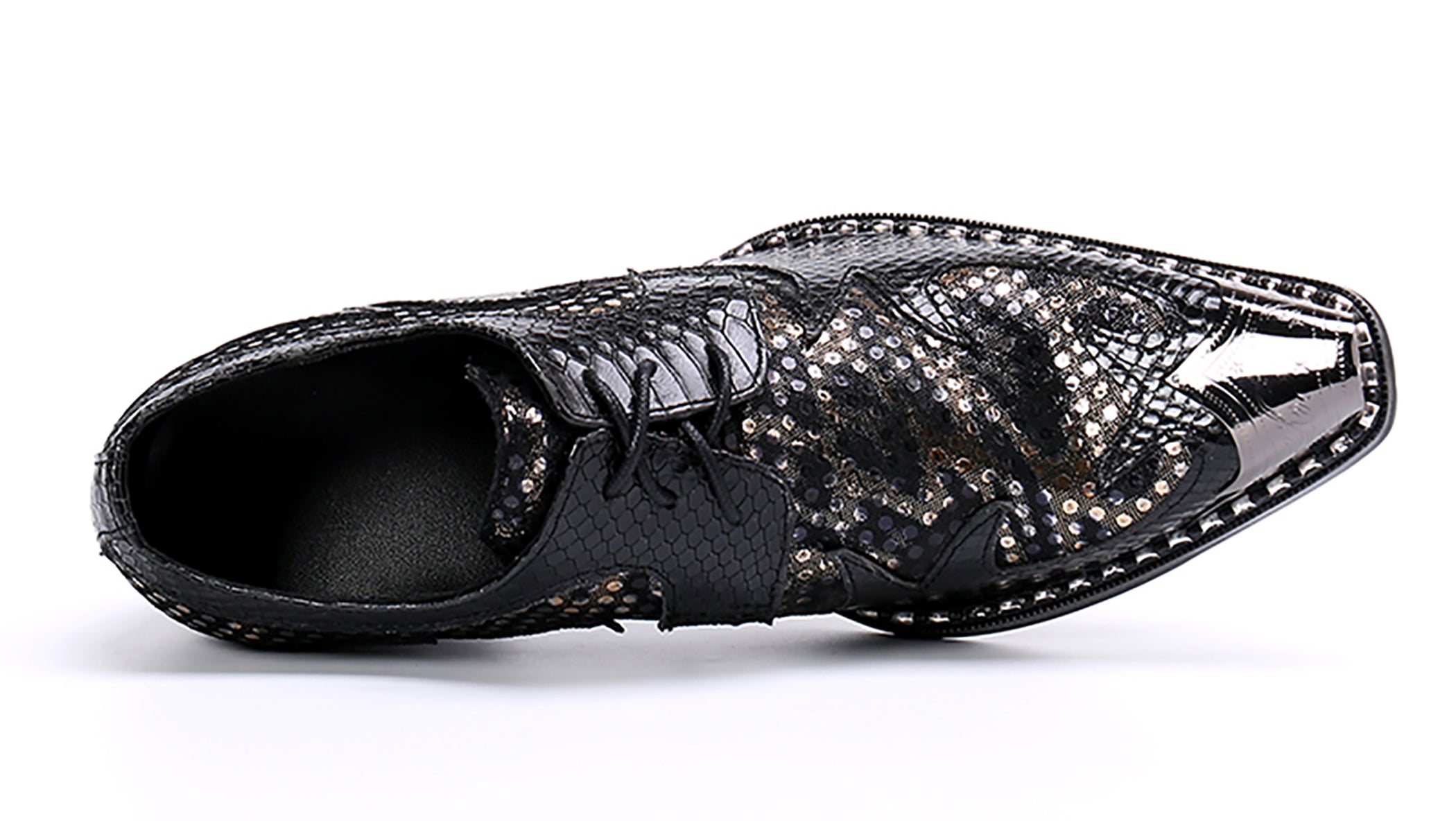 Men's Leather Metal Tip Glitter Opera Pumps