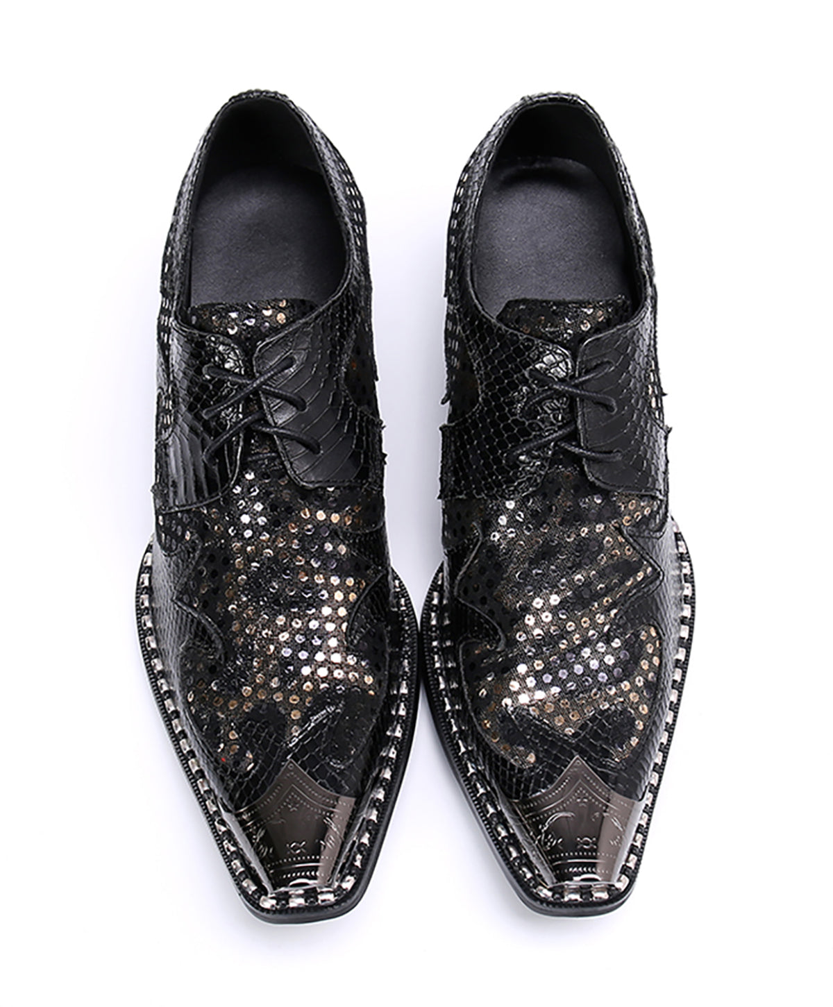Men's Leather Metal Tip Glitter Opera Pumps