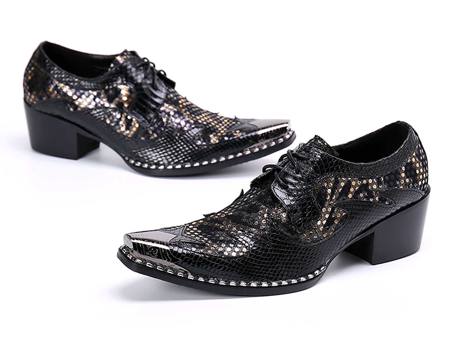 Men's Leather Metal Tip Glitter Opera Pumps