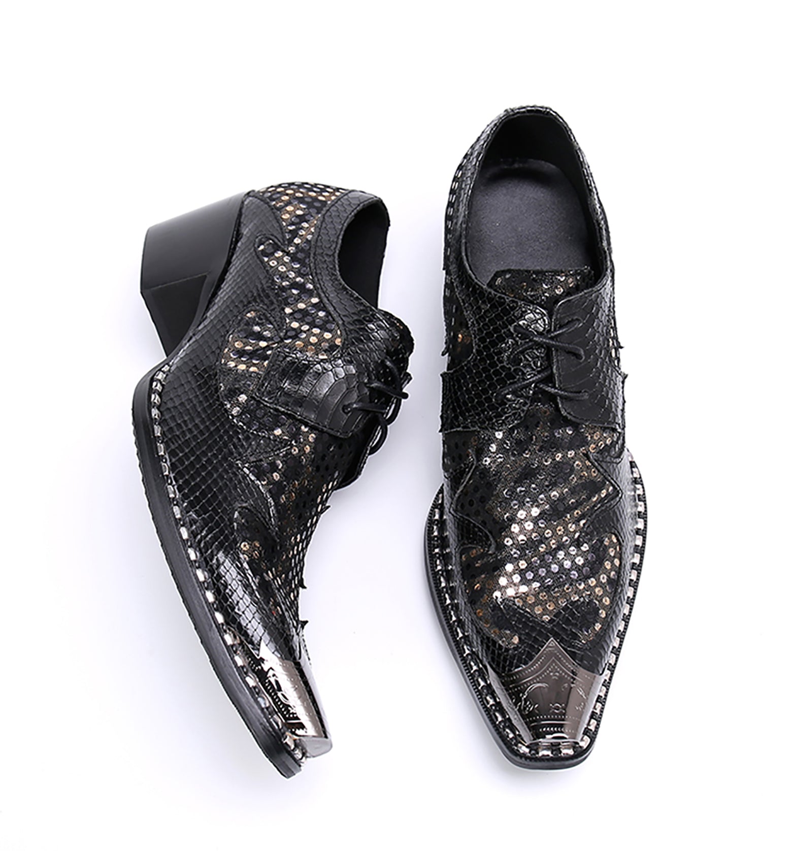Men's Leather Metal Tip Glitter Opera Pumps
