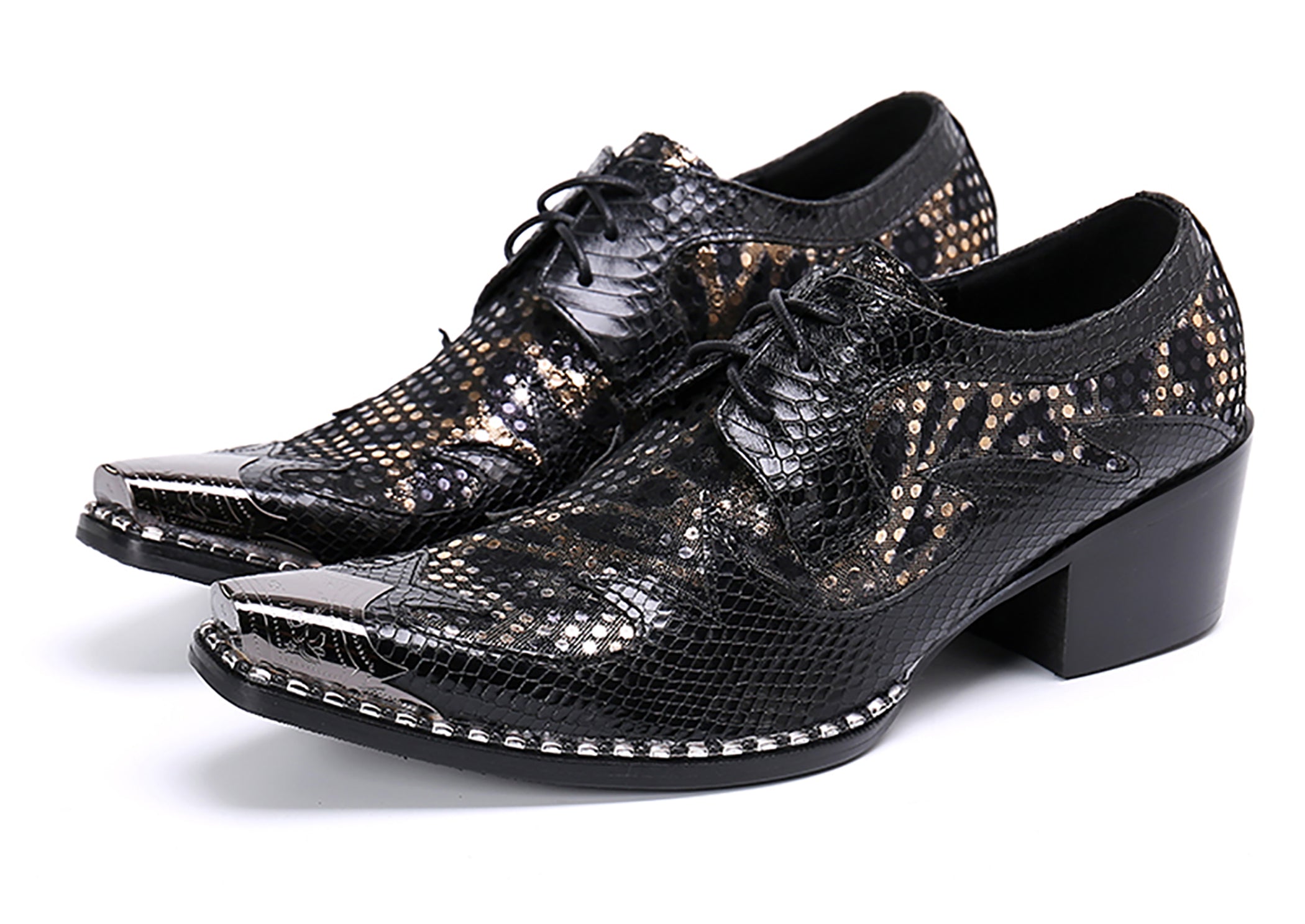 Men's Leather Metal Tip Glitter Opera Pumps
