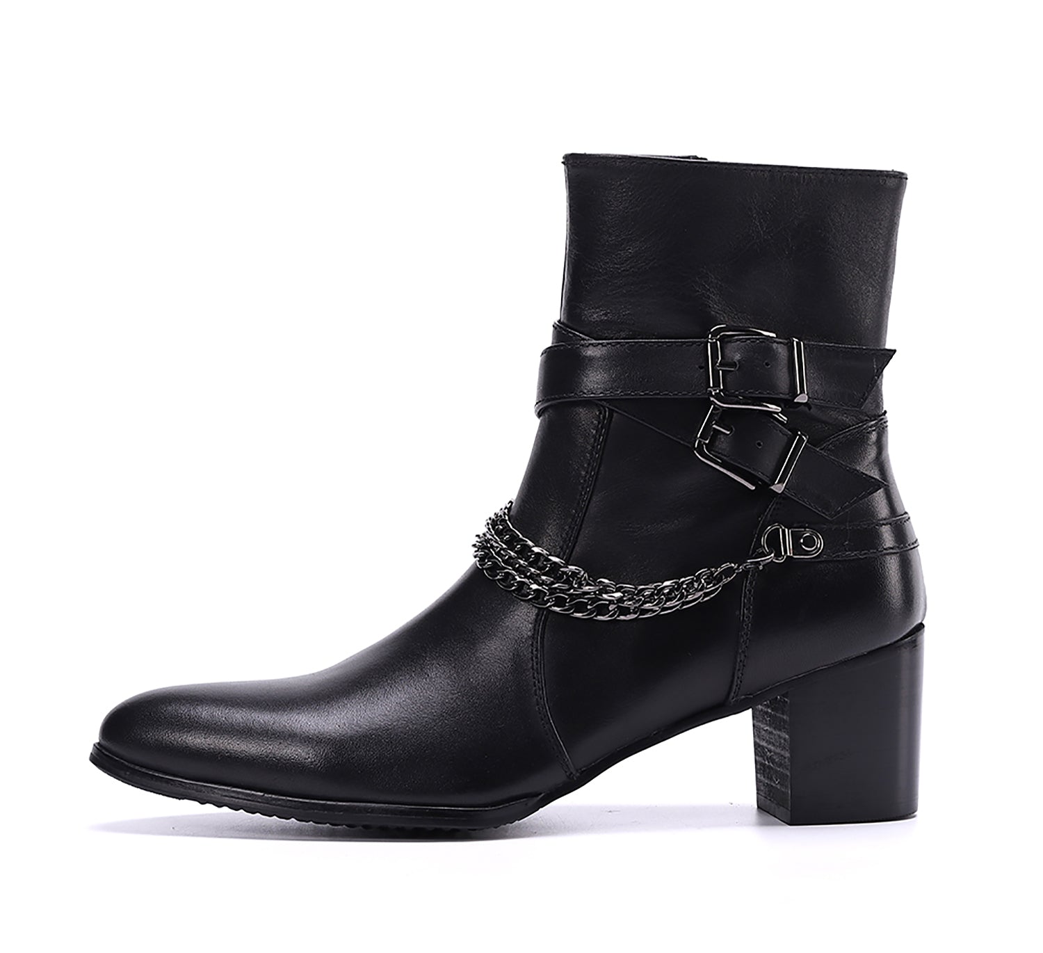 Men's Leather Double Buckle Mid-Calf Western Boots